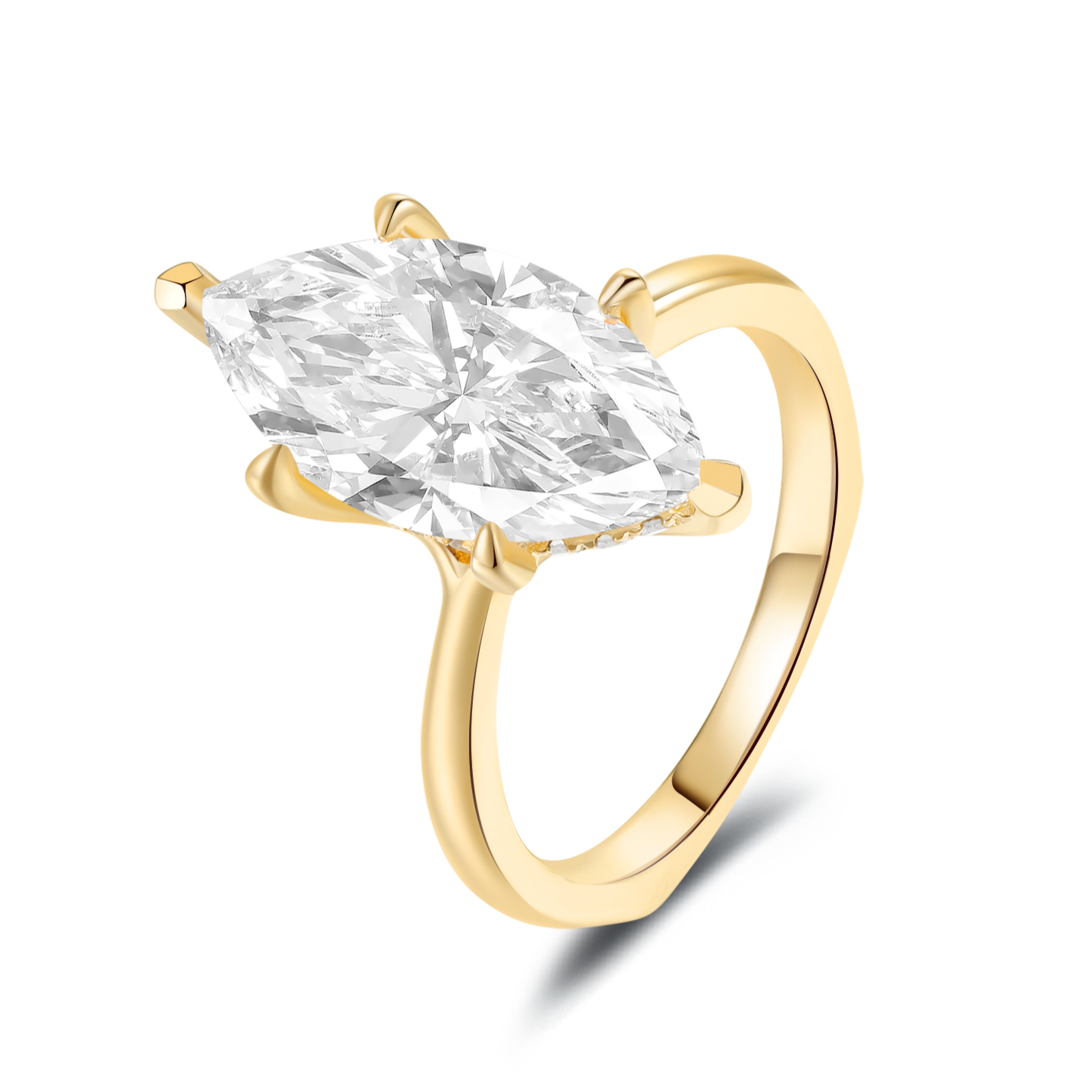 Solitaire Setting Marquise Diamond Ring with Hidden Halo