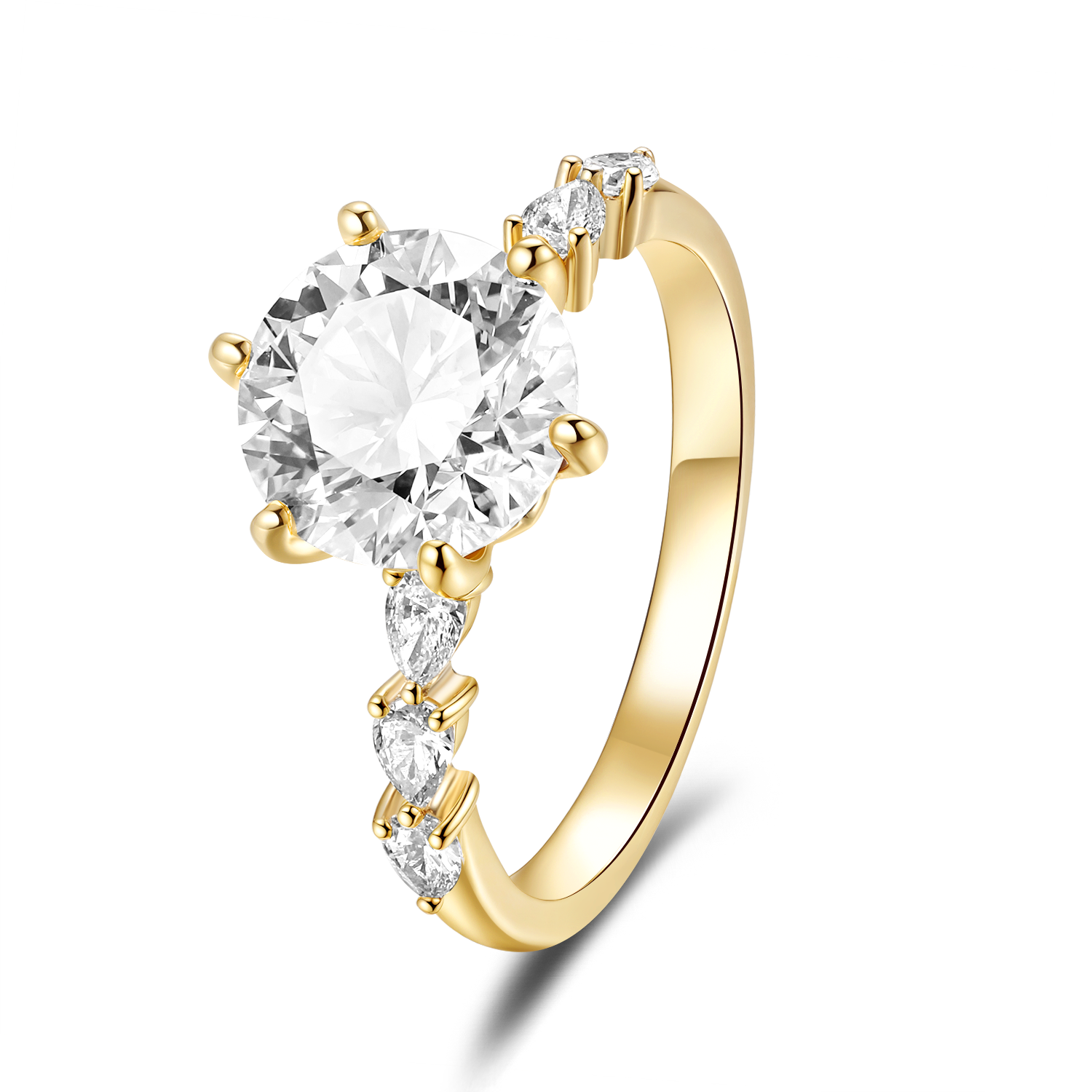 Round Diamond Ring with Six Pear Diamond Side Stone