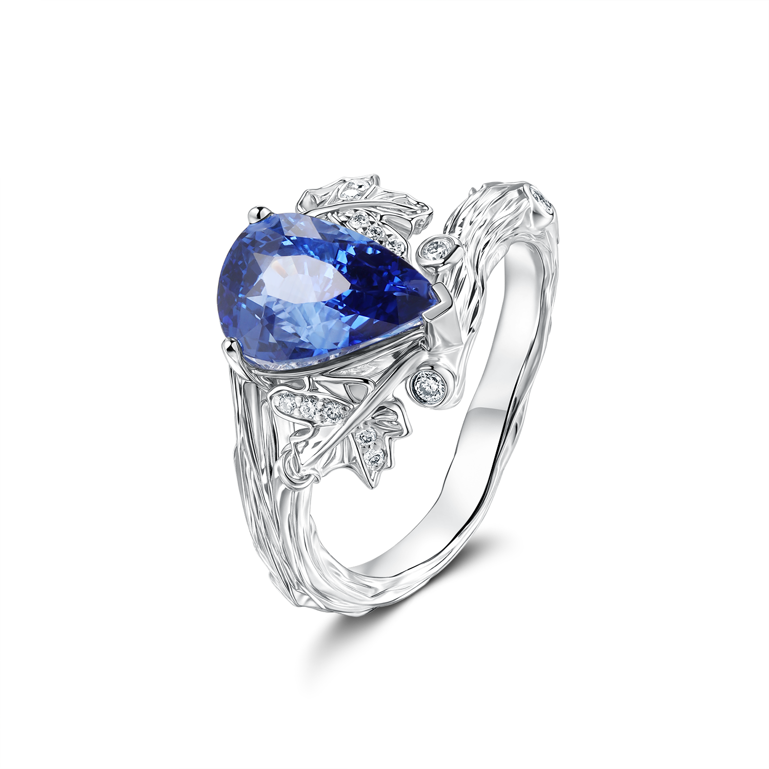 Redwood Wisper Ring with 5CT Pear Blue Sapphire
