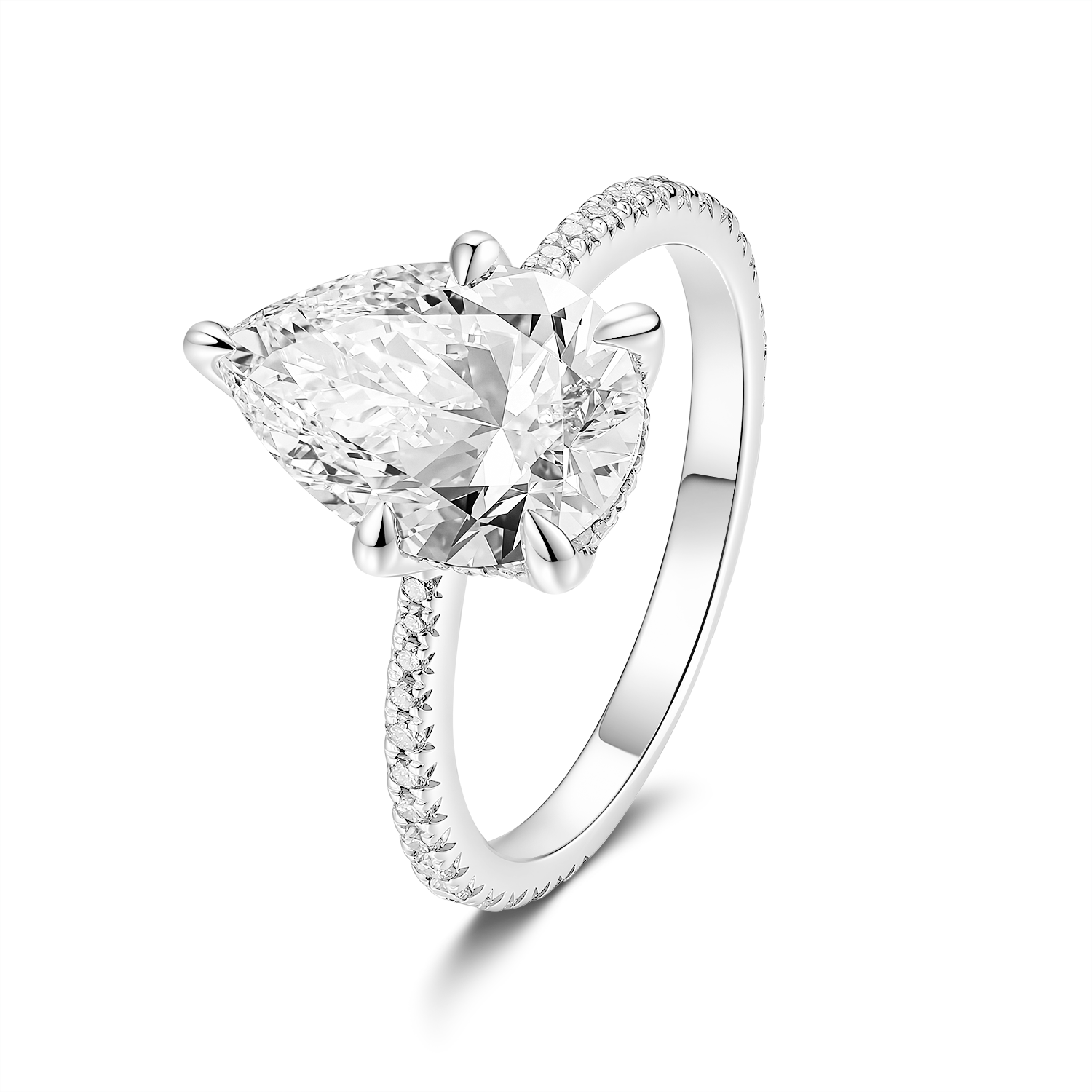 Full Eternity Pear Diamond Ring with Floral Basket Detail