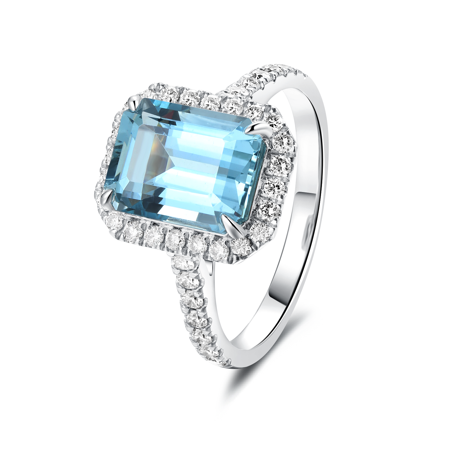 Aquamarine Halo Diamond Ring