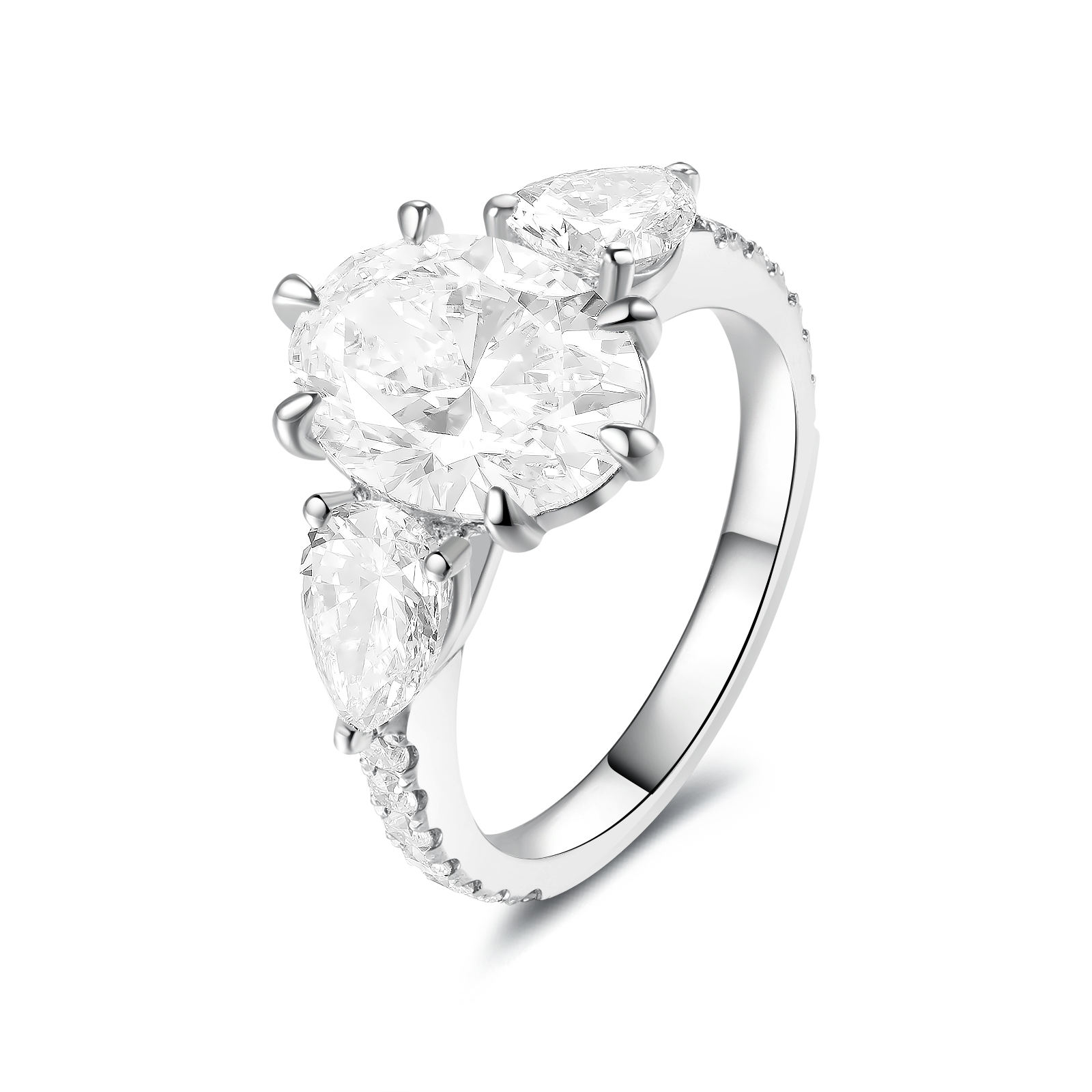 Trinity Ring with 2CT Oval Diamond with Half Pave Detail