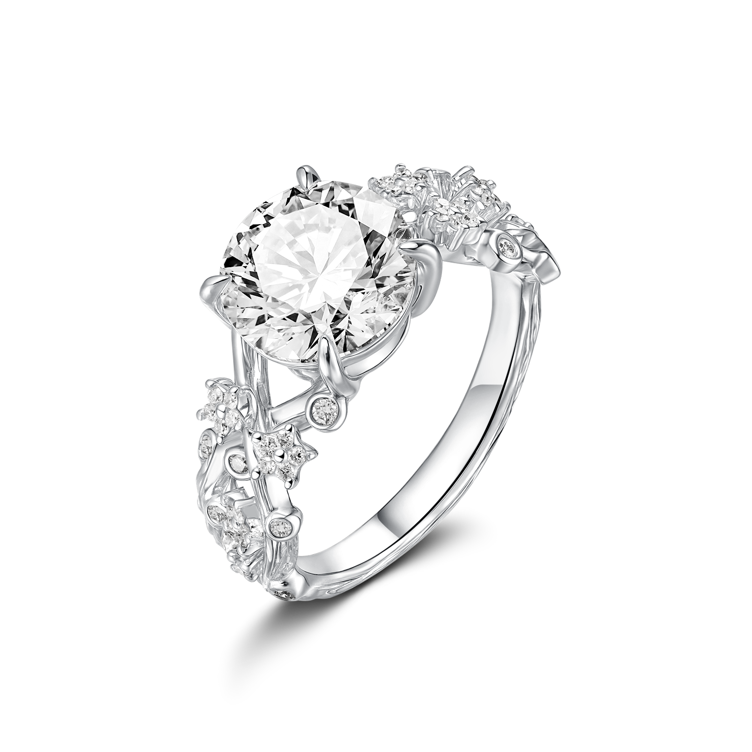 Cherry Blossom Ring with 2CT Round Diamond