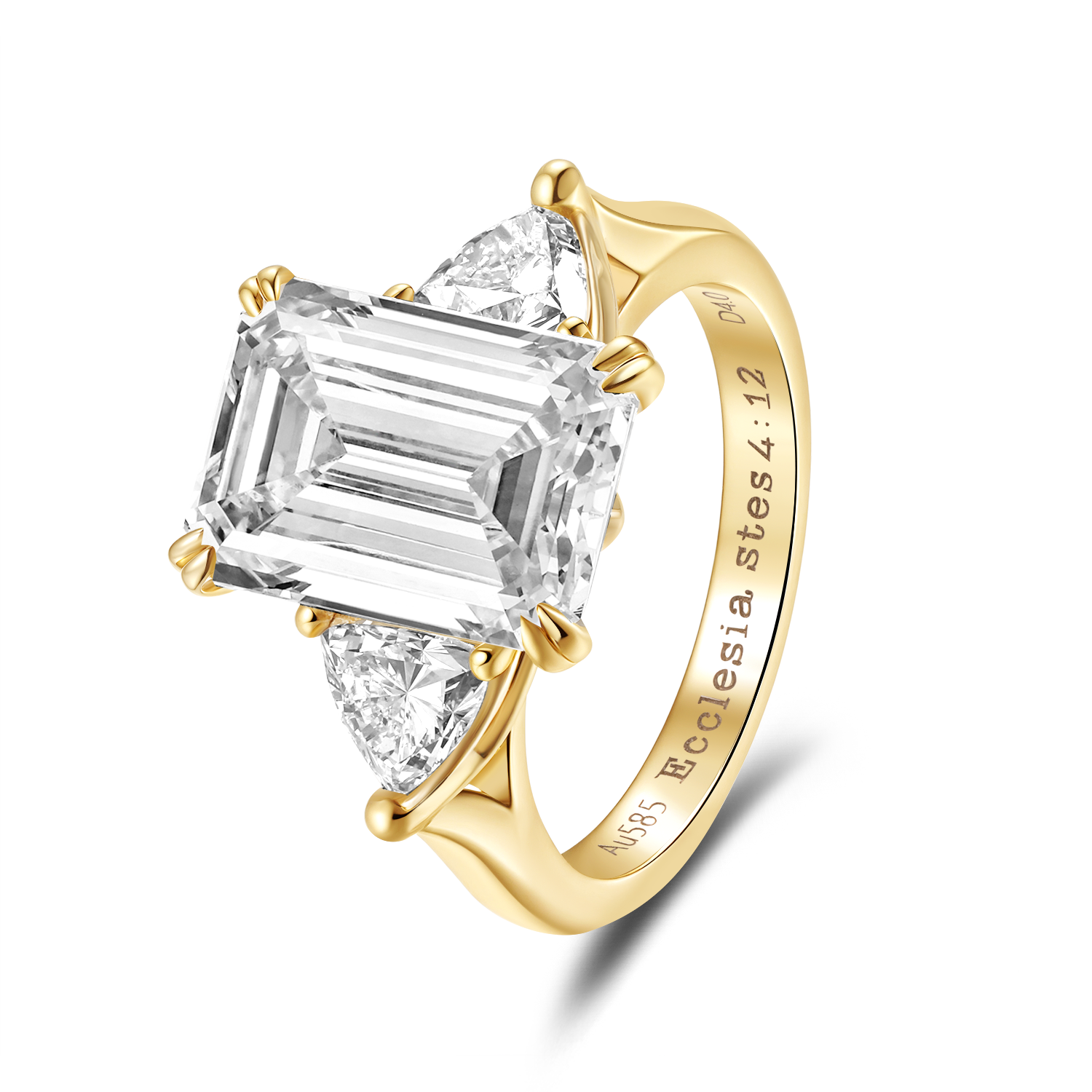 Trinity Ring with 4CT Emerald Cut Diamond and Floral Basket Detail
