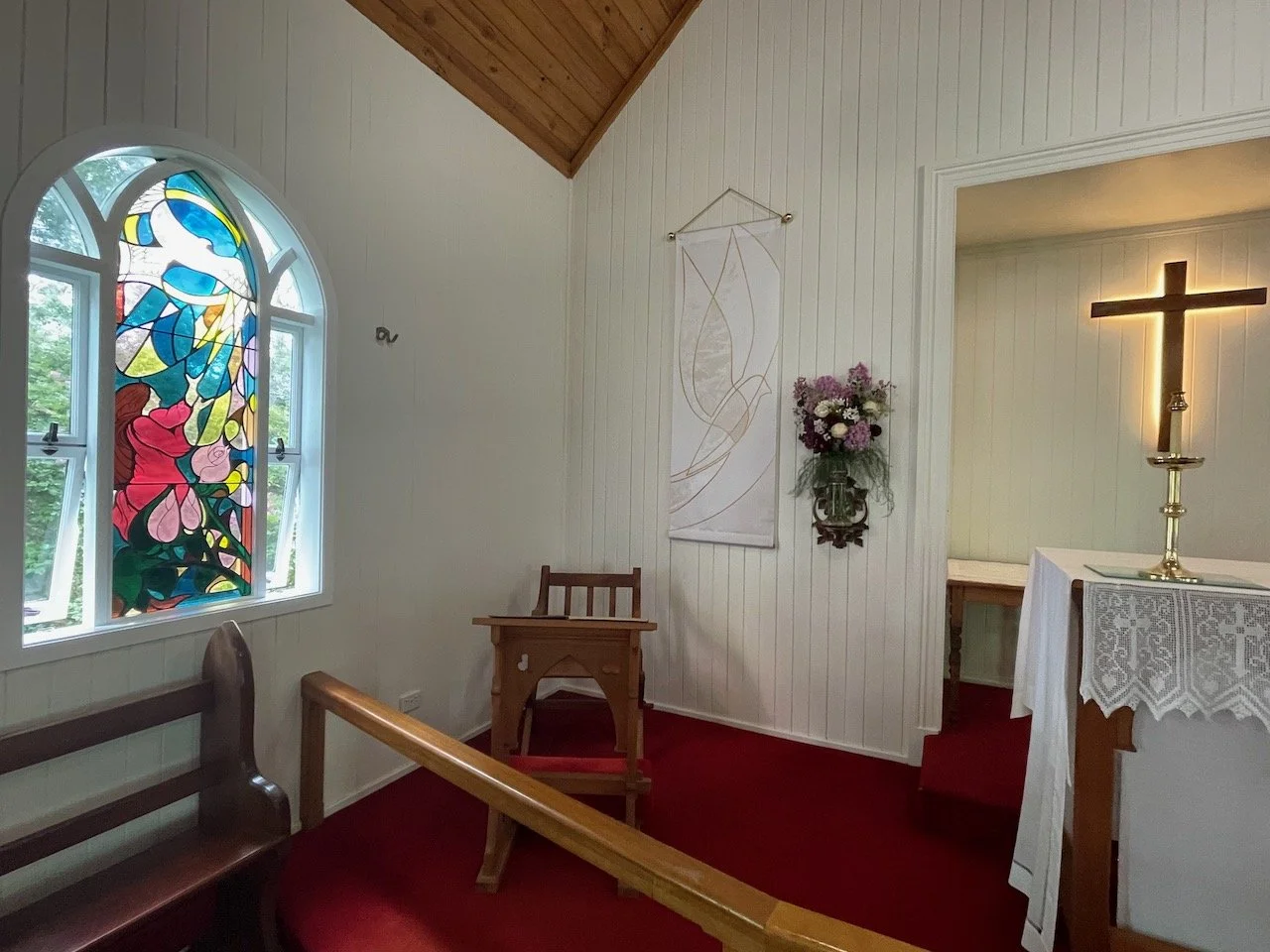 St Mary's Stained Glass window and genuine vintage registry signing table
