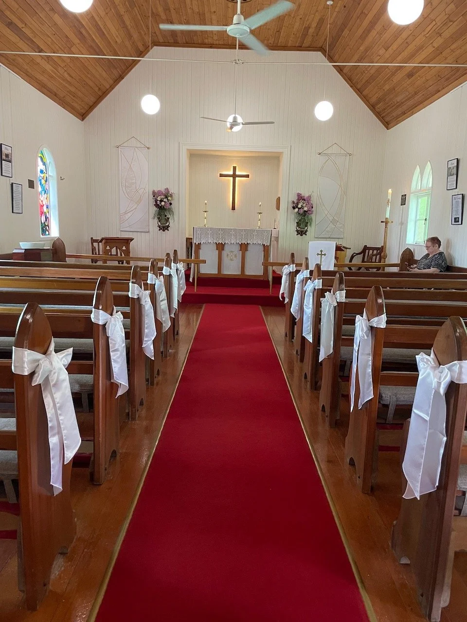 St Mary's church Montville with wedding ribbons