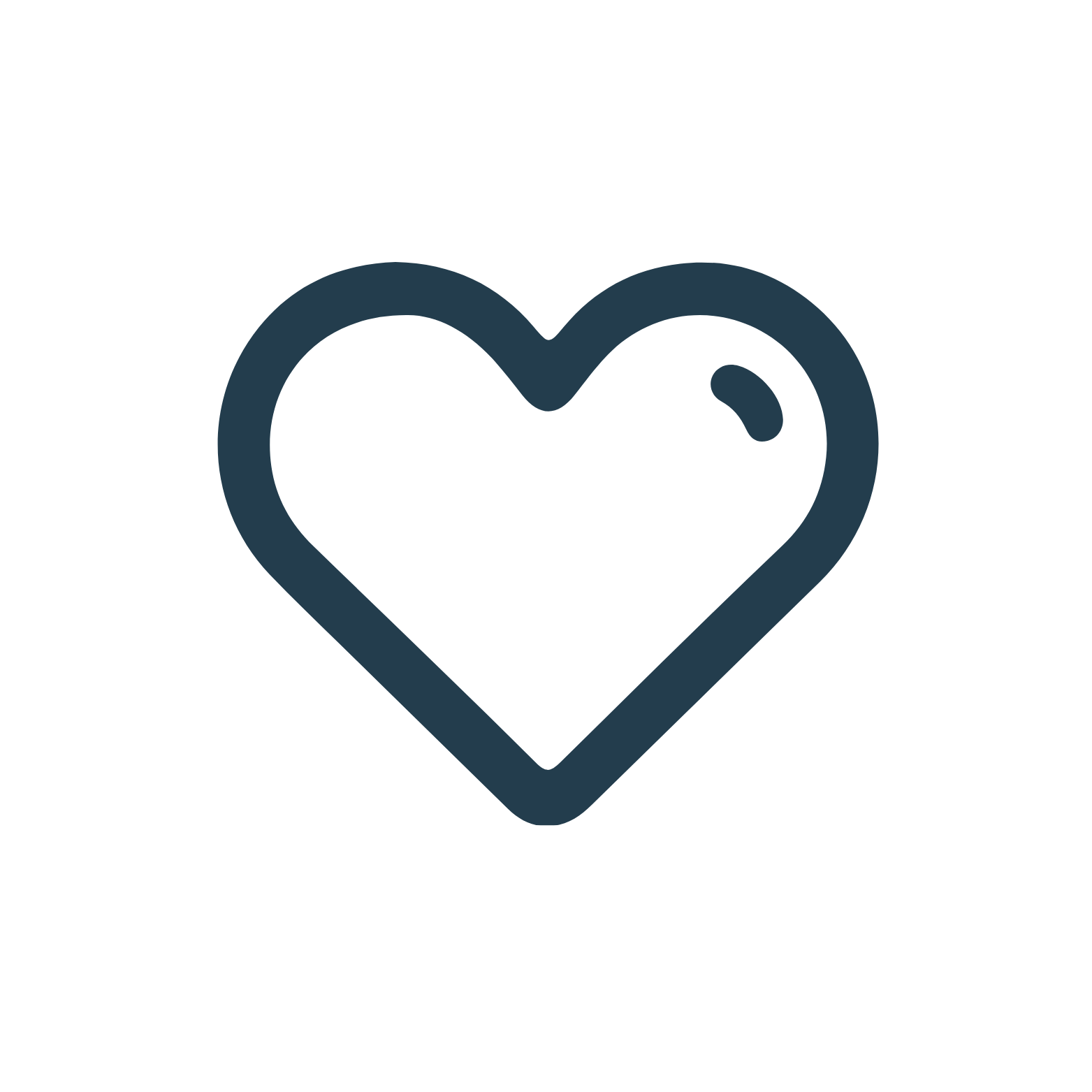 Outline of a heart with a small highlight, symbolizing love or care.