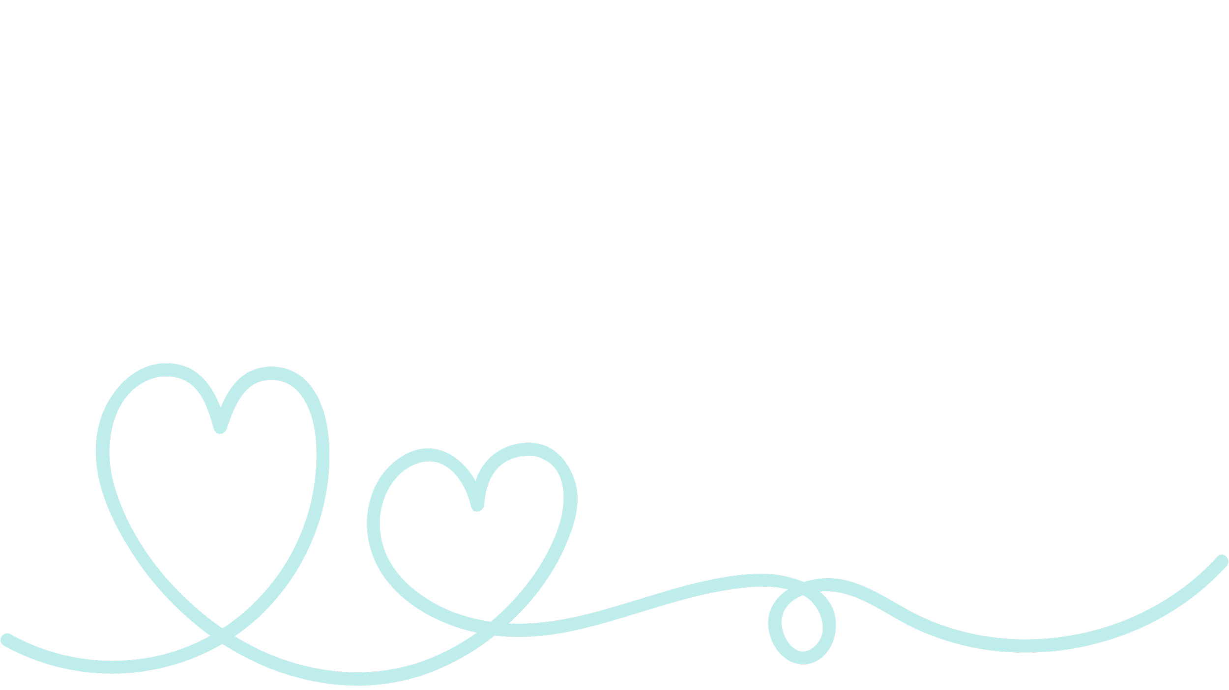 Black background with a light blue line drawing of two hearts and a curving line.