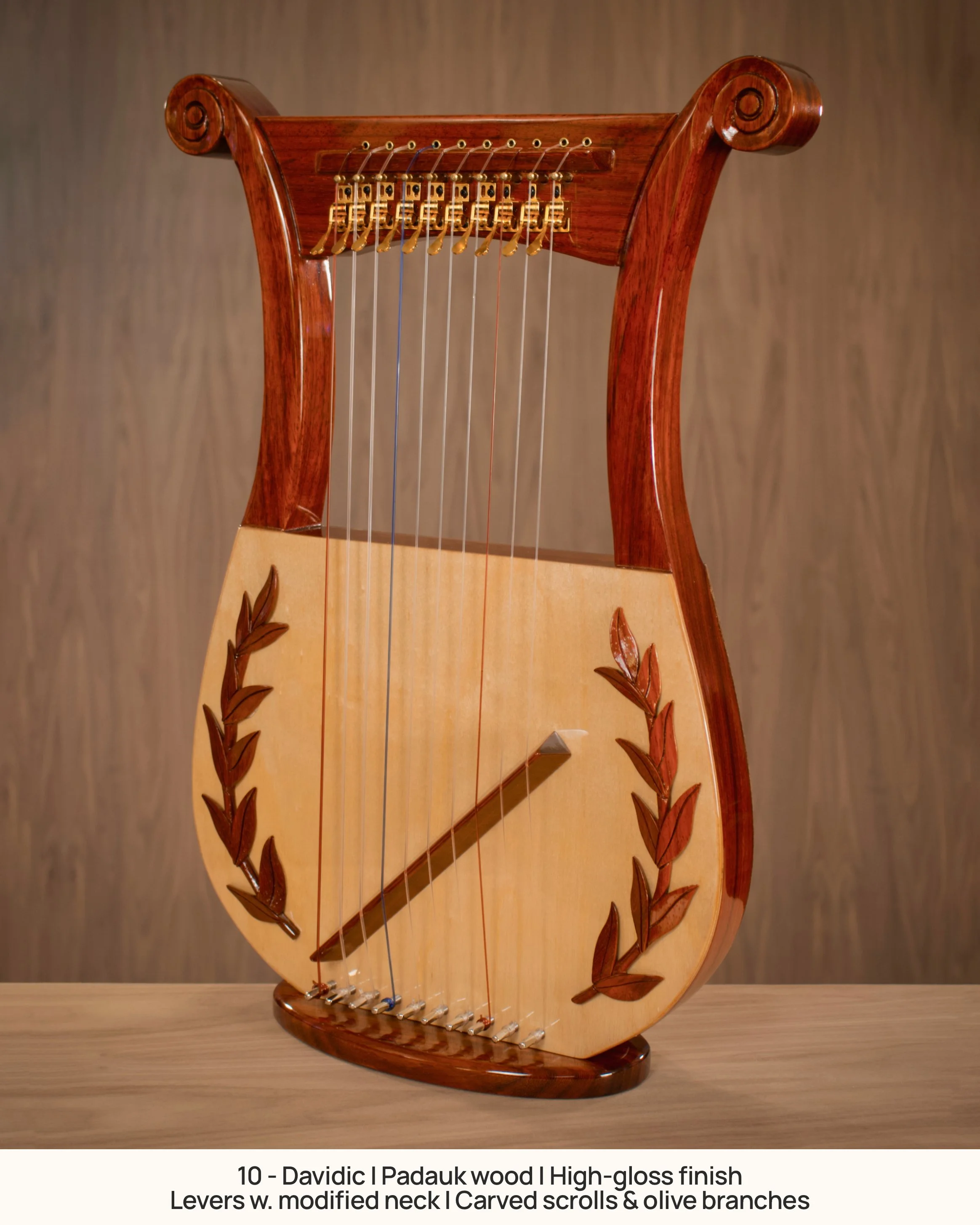 10 - Davidic | Padauk wood | High-gloss finish Levers w. modified neck | Carved scrolls & olive branches | w.D.jpg