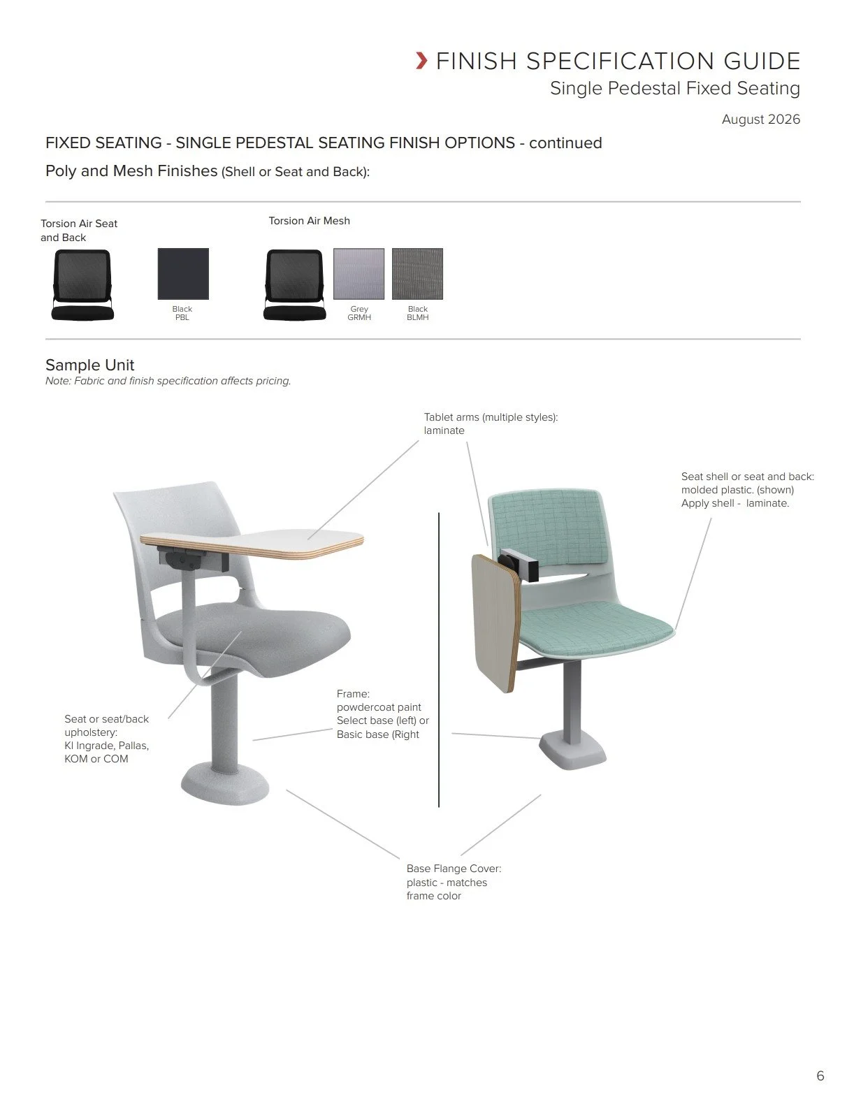KI Single Pedestal Fixed Seating Brochure & Specification Sheet