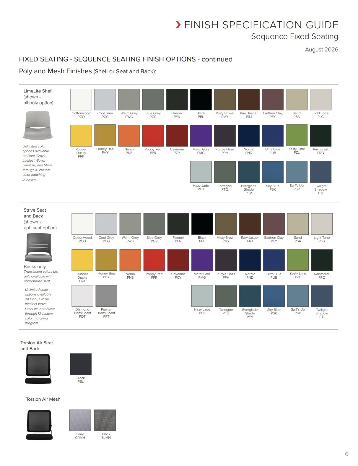 KI Sequence Fixed Seating Brochure & Specification Guide