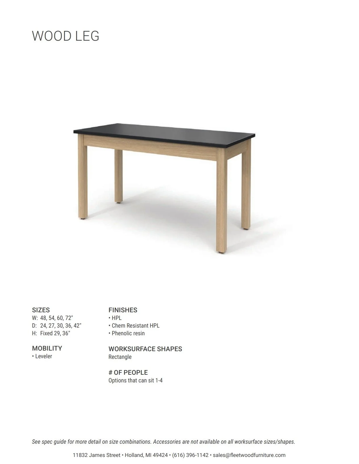 Fleetwood Wood Leg Table Brochure