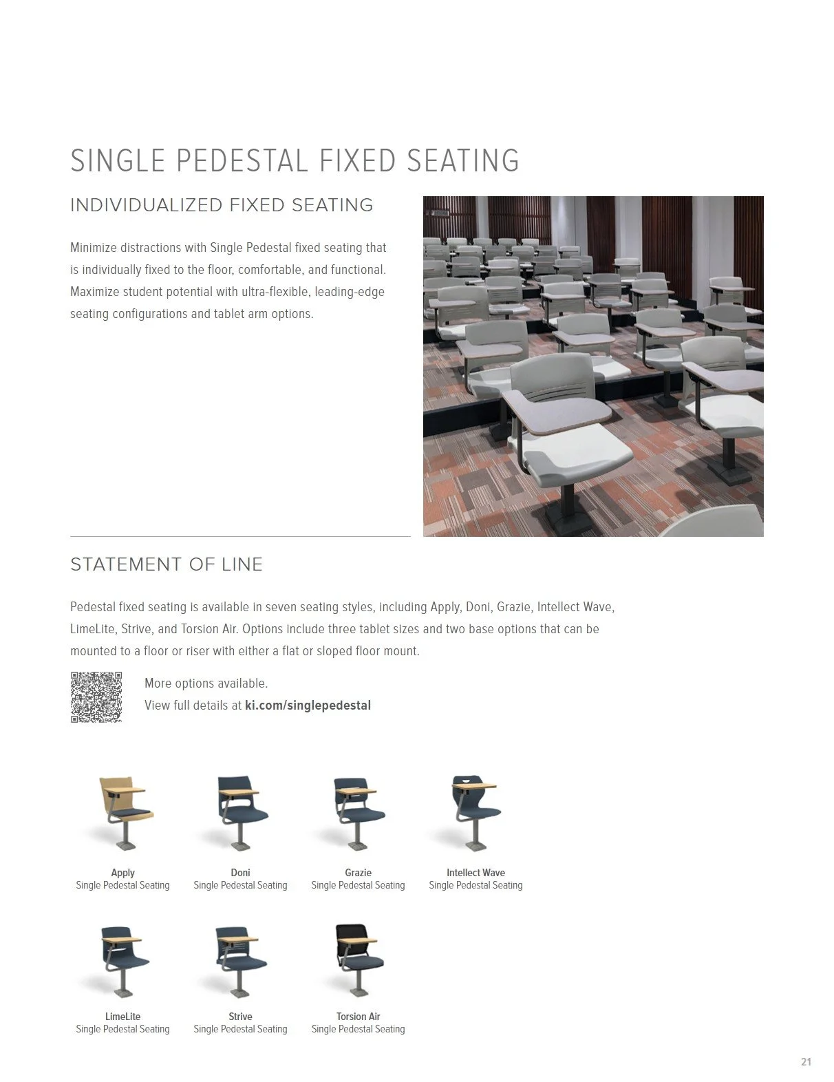 KI Single Pedestal Fixed Seating Brochure & Specification Sheet
