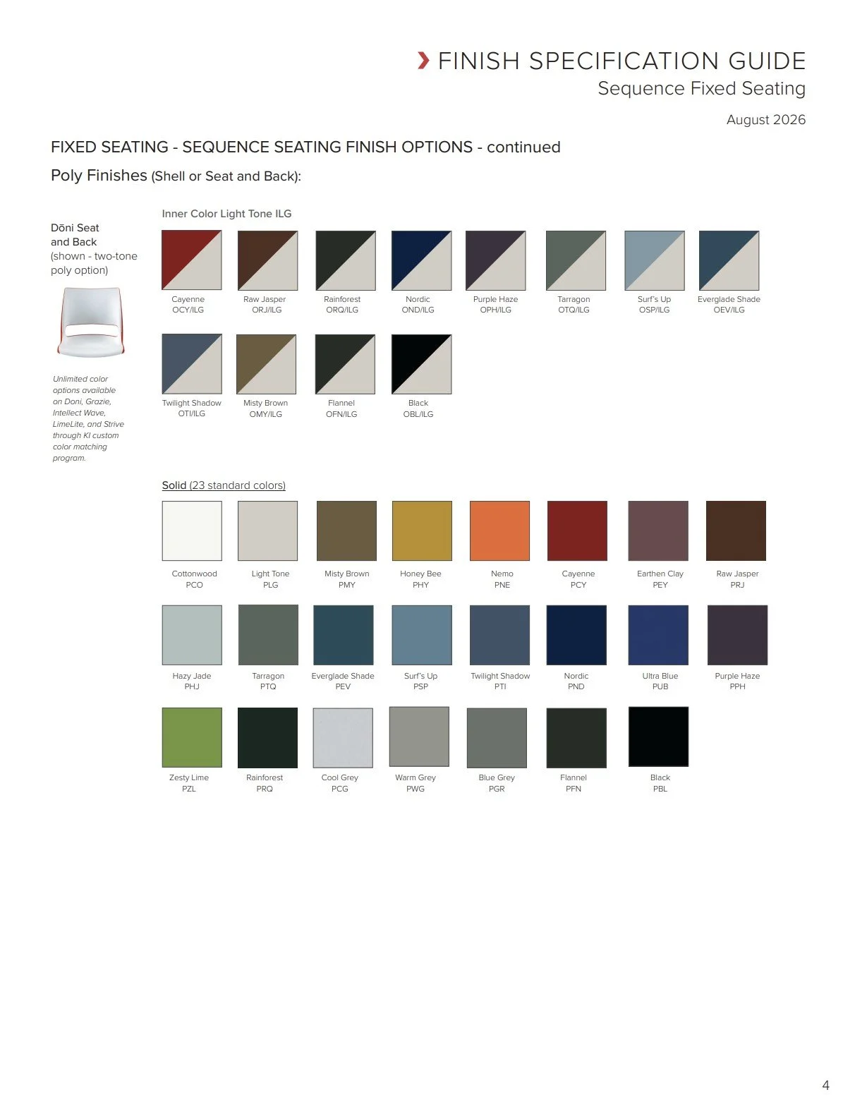 KI Sequence Fixed Seating Brochure & Specification Guide