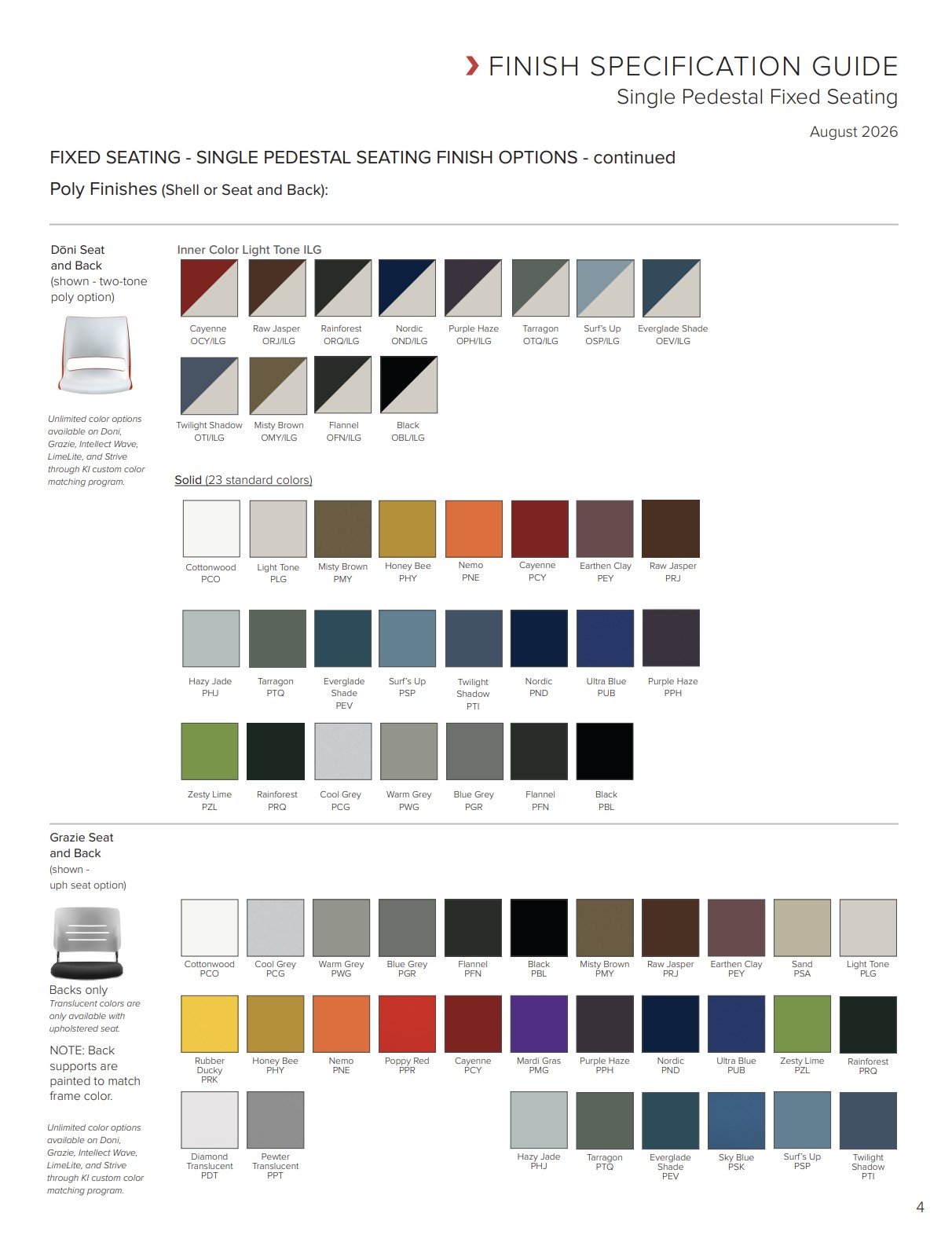 KI Single Pedestal Fixed Seating Brochure & Specification Sheet