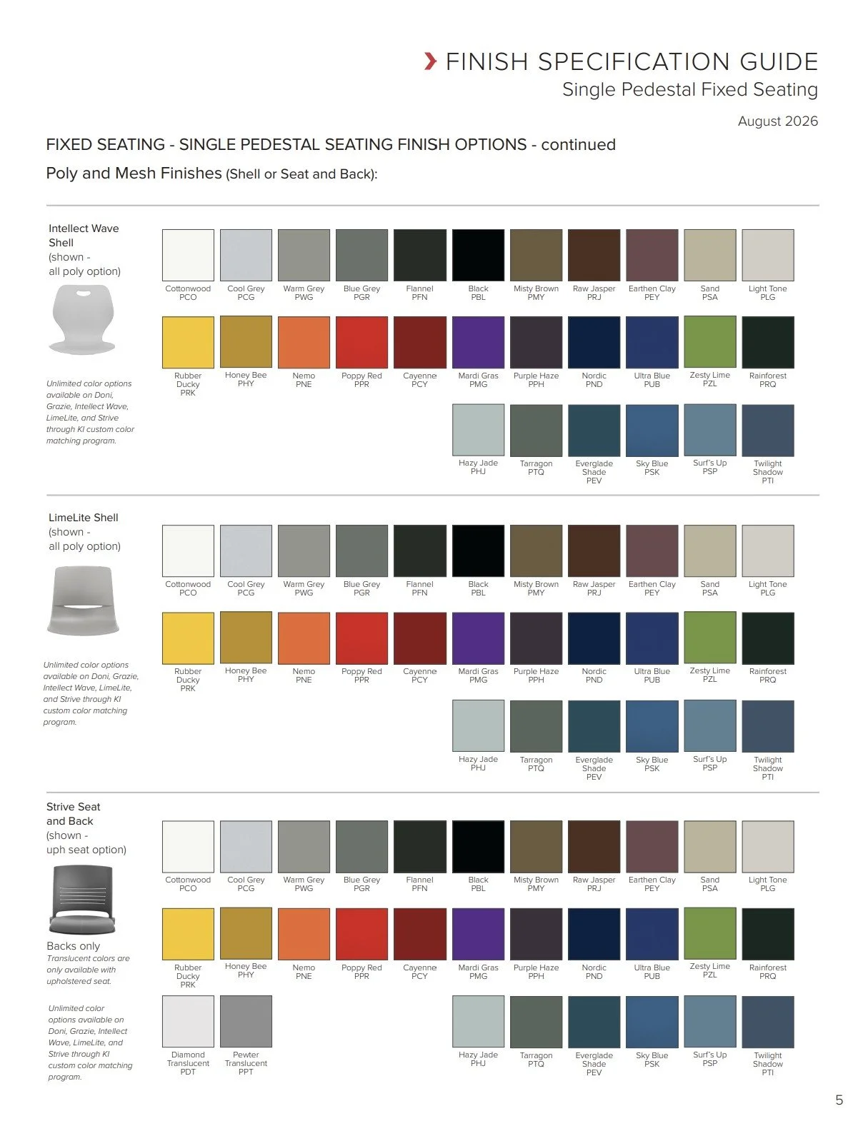 KI Single Pedestal Fixed Seating Brochure & Specification Sheet