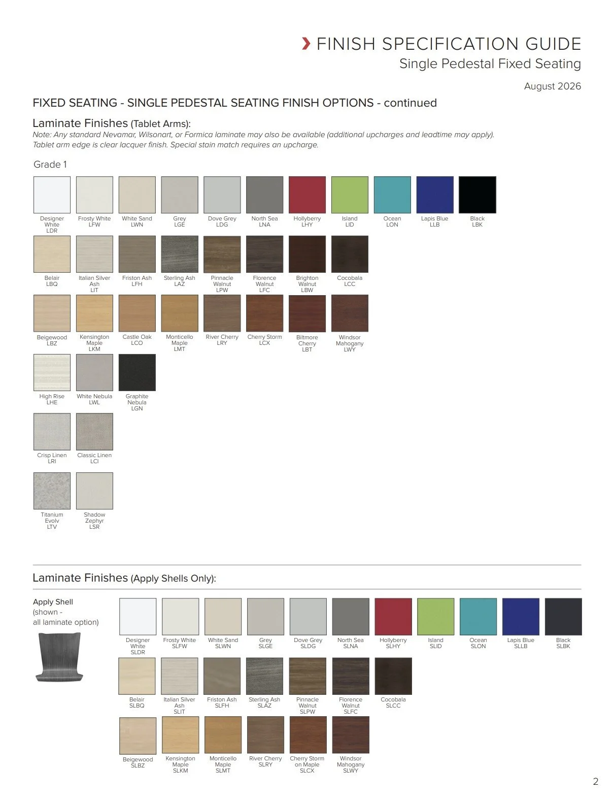 KI Single Pedestal Fixed Seating Brochure & Specification Sheet