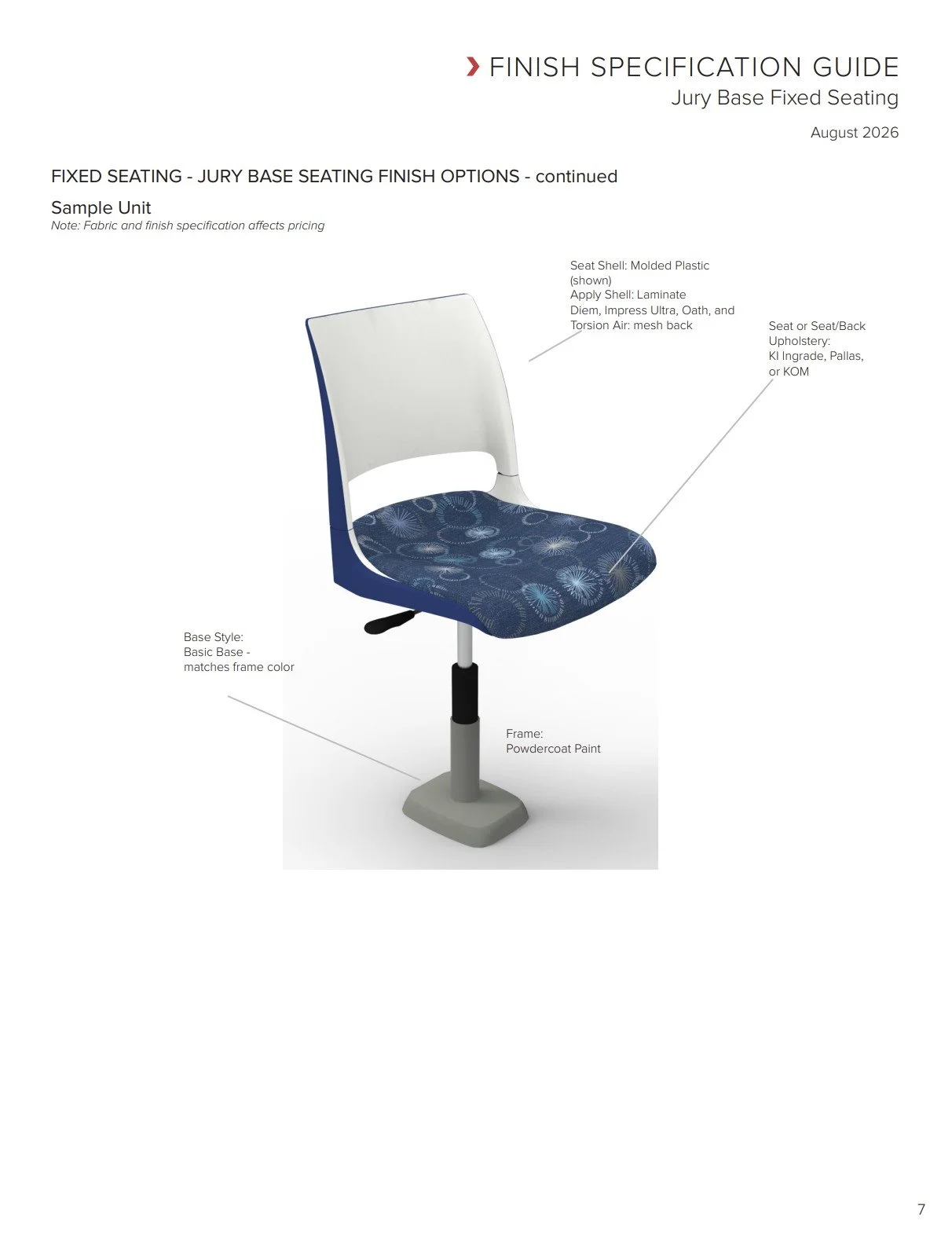 KI Jury Base Fixed Seating Brochure & Specification Guide