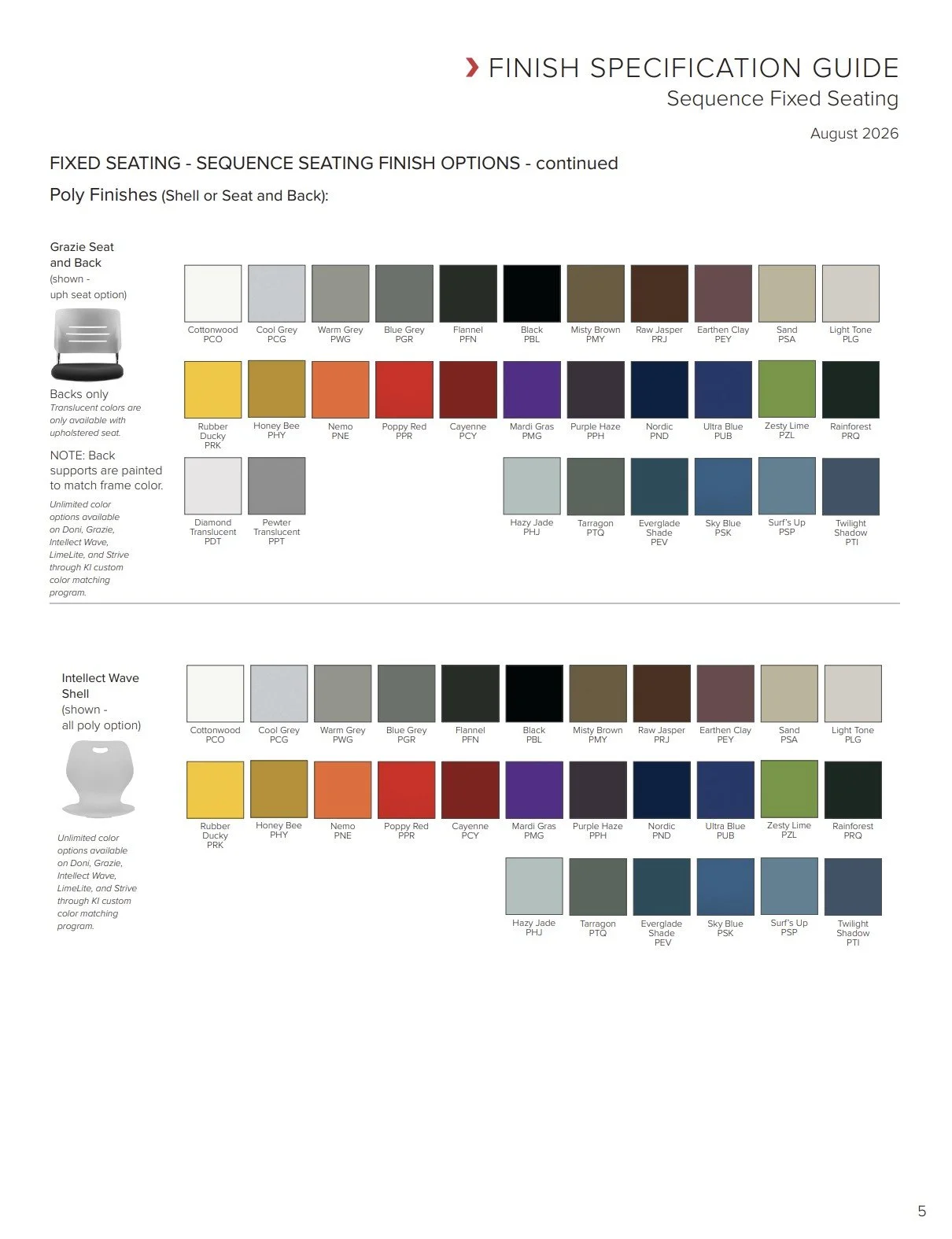 KI Sequence Fixed Seating Brochure & Specification Guide