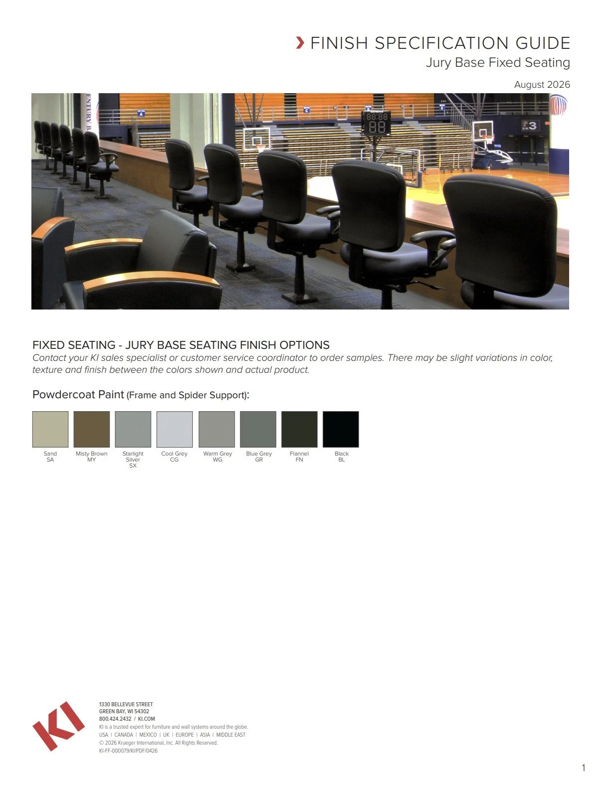 KI Jury Base Fixed Seating Brochure & Specification Guide