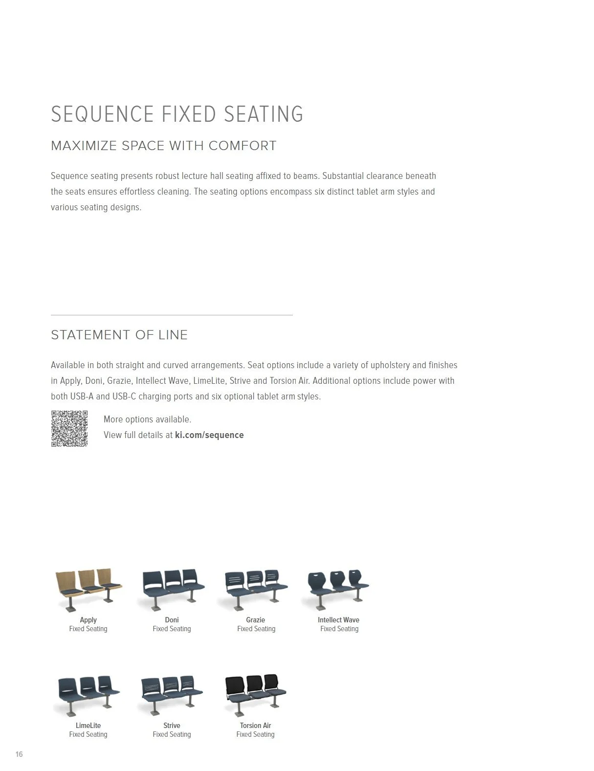KI Sequence Fixed Seating Brochure & Specification Guide