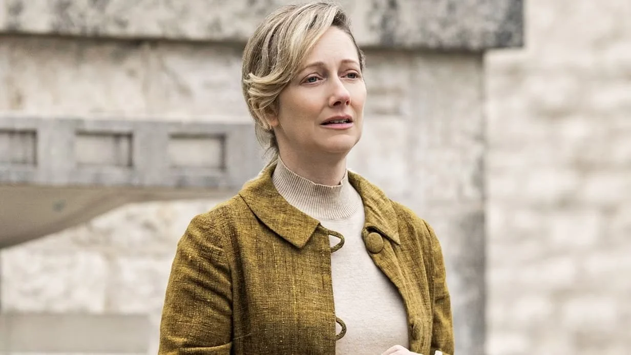 Judy Greer looks on with worry and horror in The Long Walk