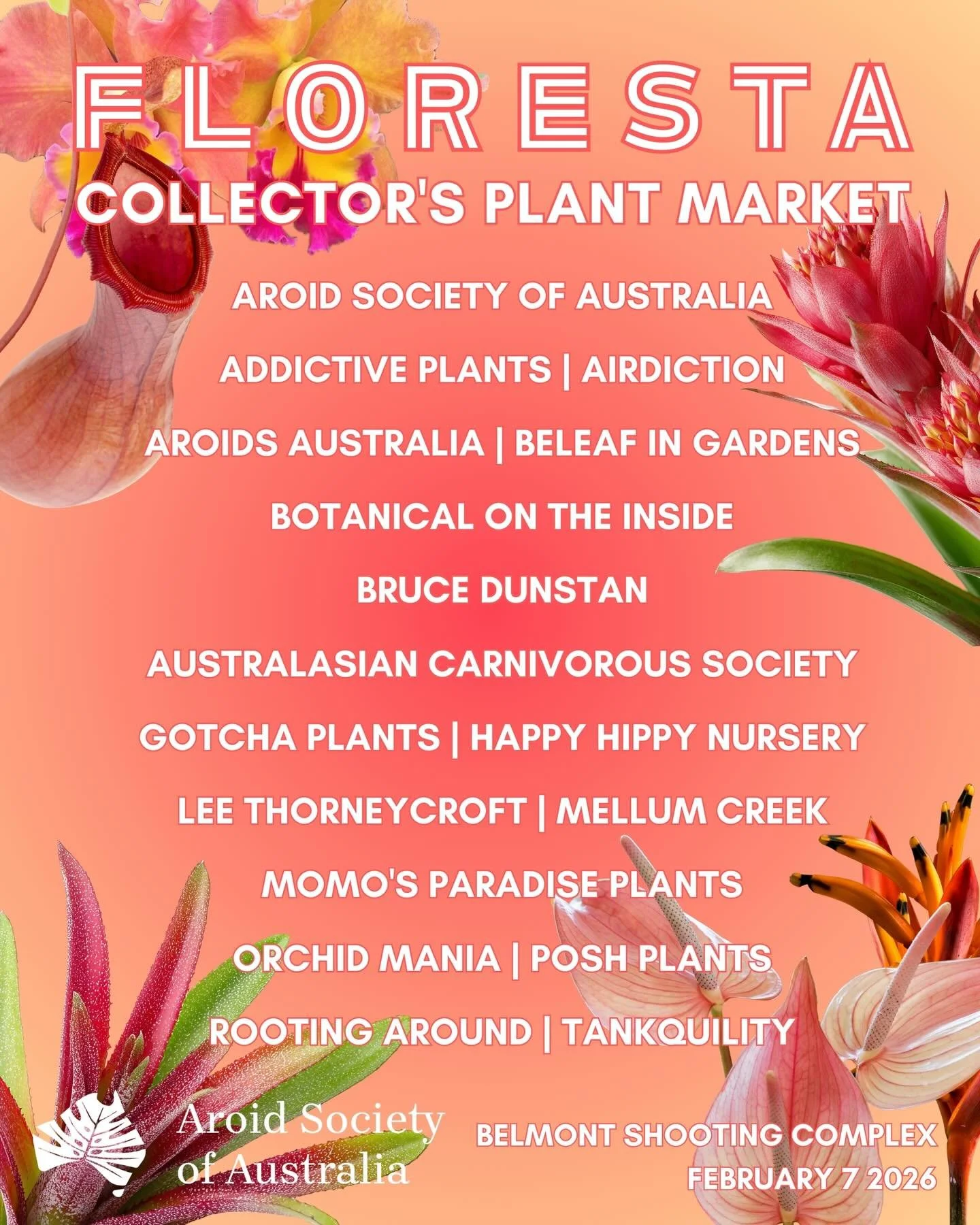 OH MY GOD ITS&rsquo;S FINALLY HERE!!! 

We have crafted the ultimate line up of vendors who will be sure to leaf you feeling green with joy! 

Tickets due out Friday 19th via eventbrite

@aroidsocietyau 
@ Addictive plants 
@ Airdiction plants
@aroid
