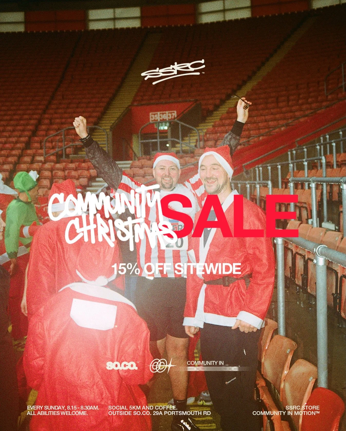 OUR COMMUNITY CHRISTMAS SALE IS NOW LIVE.

15% OFF EVERYTHING UNTIL THE END OF THE YEAR.

SOCIALSUNDAYRUNCLUB.CO.UK

#SSRC
#SALE
#CHRISTMASSALE
#CHRISTMAS
#COMMUNITY
#RUNCLUB
#RUNNINGGEAR
#SOUTHAMPTON
#DECEMBER
