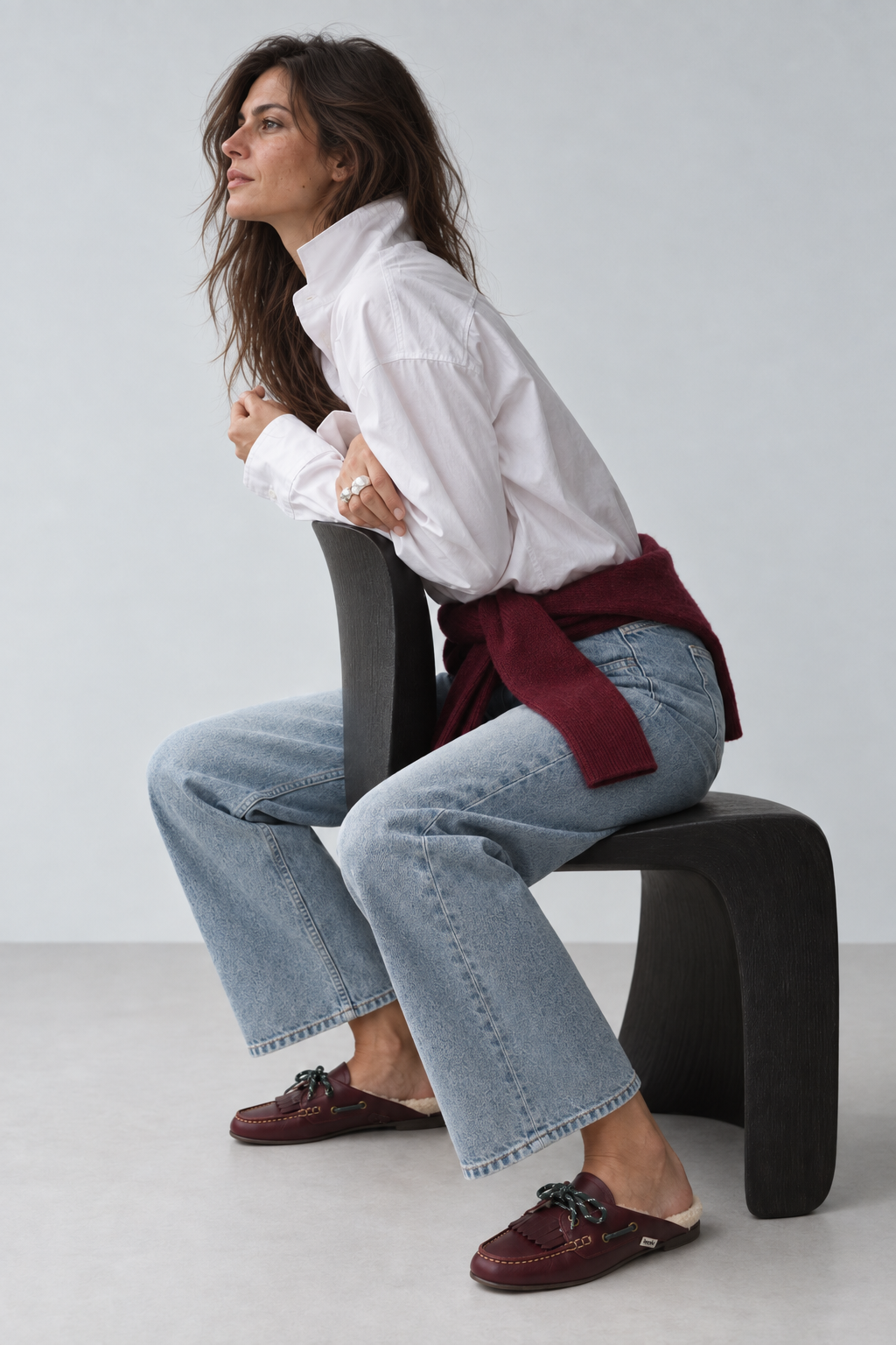 Mule Barquillo Flecos Borreguito Burdeos / Aubergine (includes extra leather laces)