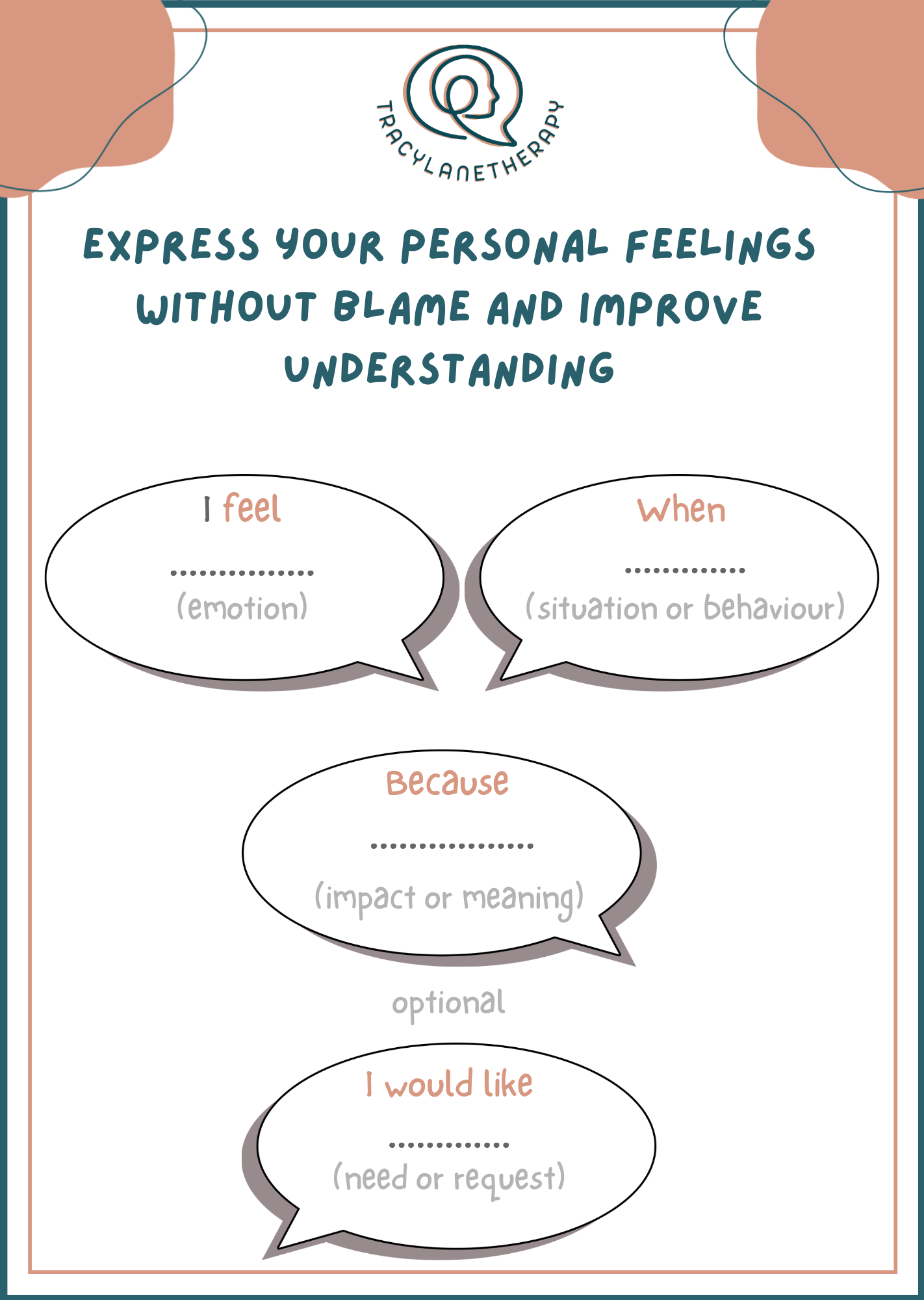 I statements Downloadable Worksheet Template - Tracy Lane Therapy