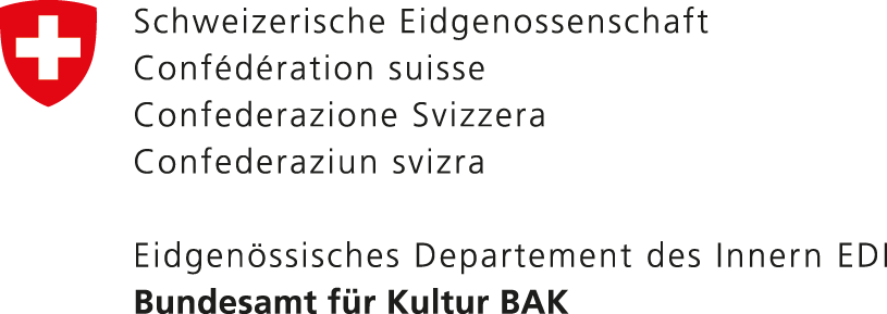 Schweizer Wappen und Text über die Schweizer Regierung und das Bundesamt für Kultur.