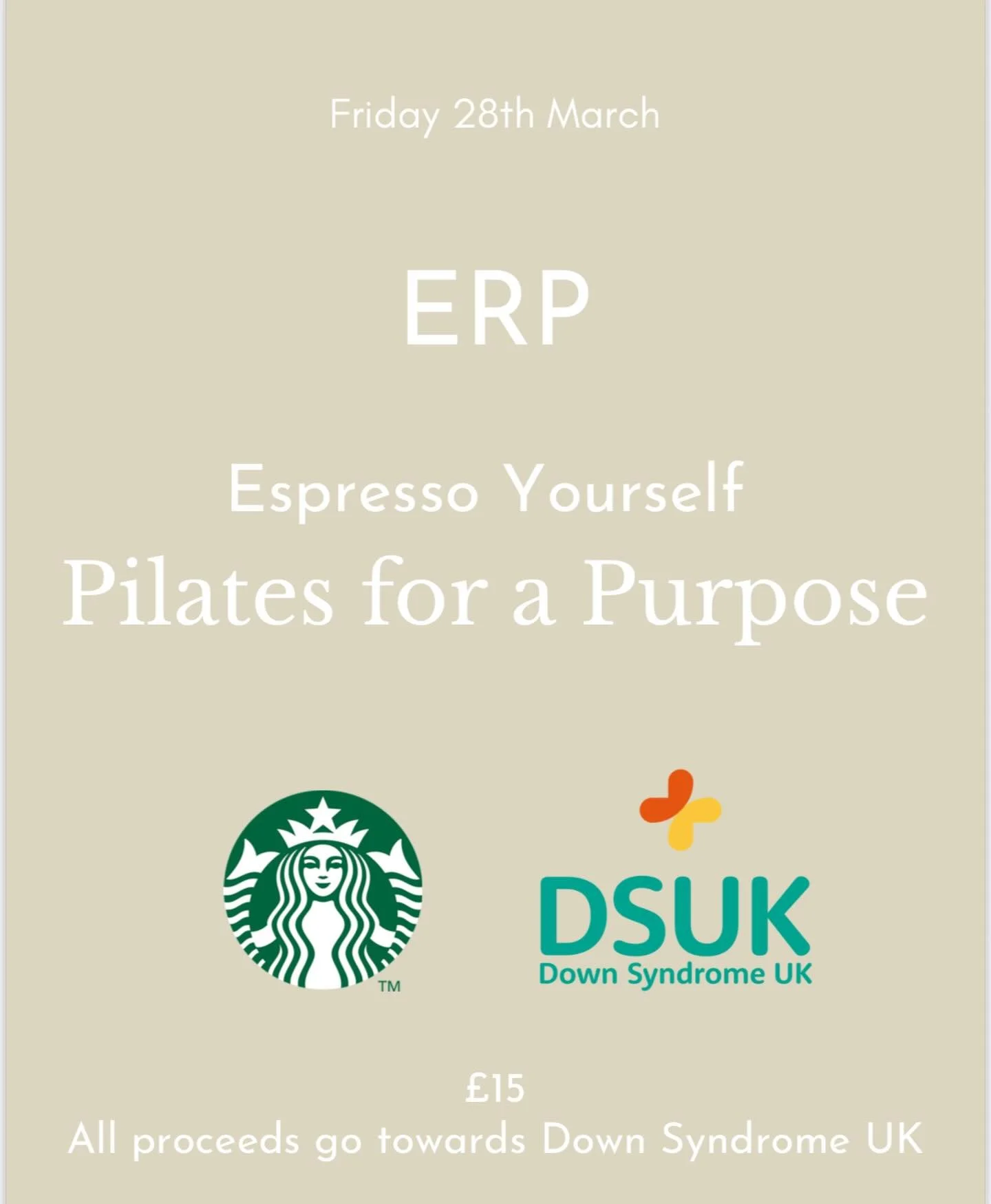 Join us on FRIDAY 27TH MARCH 
for a relaxing, calming Pilates session followed by a coffee tasting experience &amp; cute Starbucks goody bag to leave with all in support of Down Syndrome UK. 

@gaptonhallstarbucks will be serving a selection of cakes