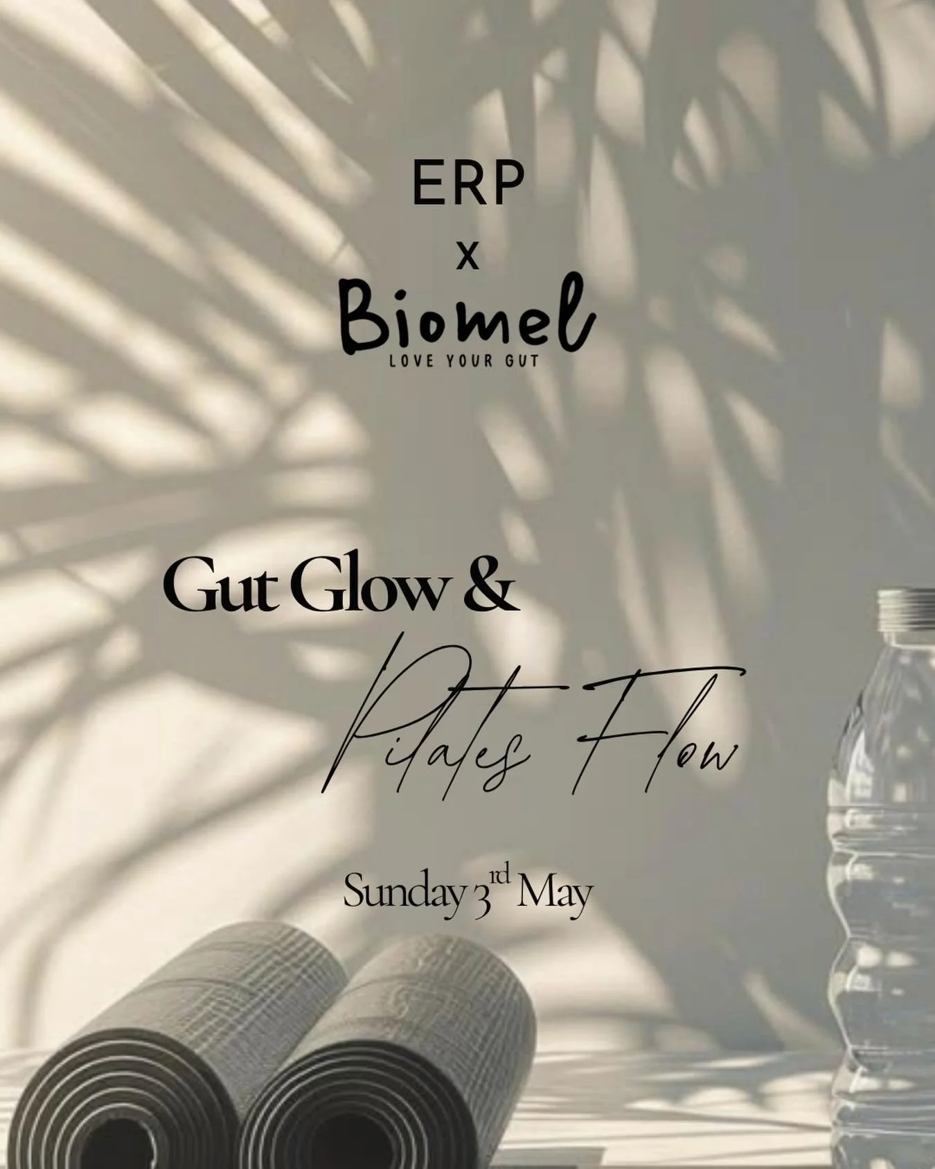 Gut Glow &amp; Pilates flow 🌅🌊🐚

Sunday 3rd May 8am 🌞 

Join ERP &amp; @biomel.life for this beautiful wellness Sunday. Starting off with a gorgeous Beach walk to wake the soul, then a slow, intentional wake up session at ERP to fire up the body!