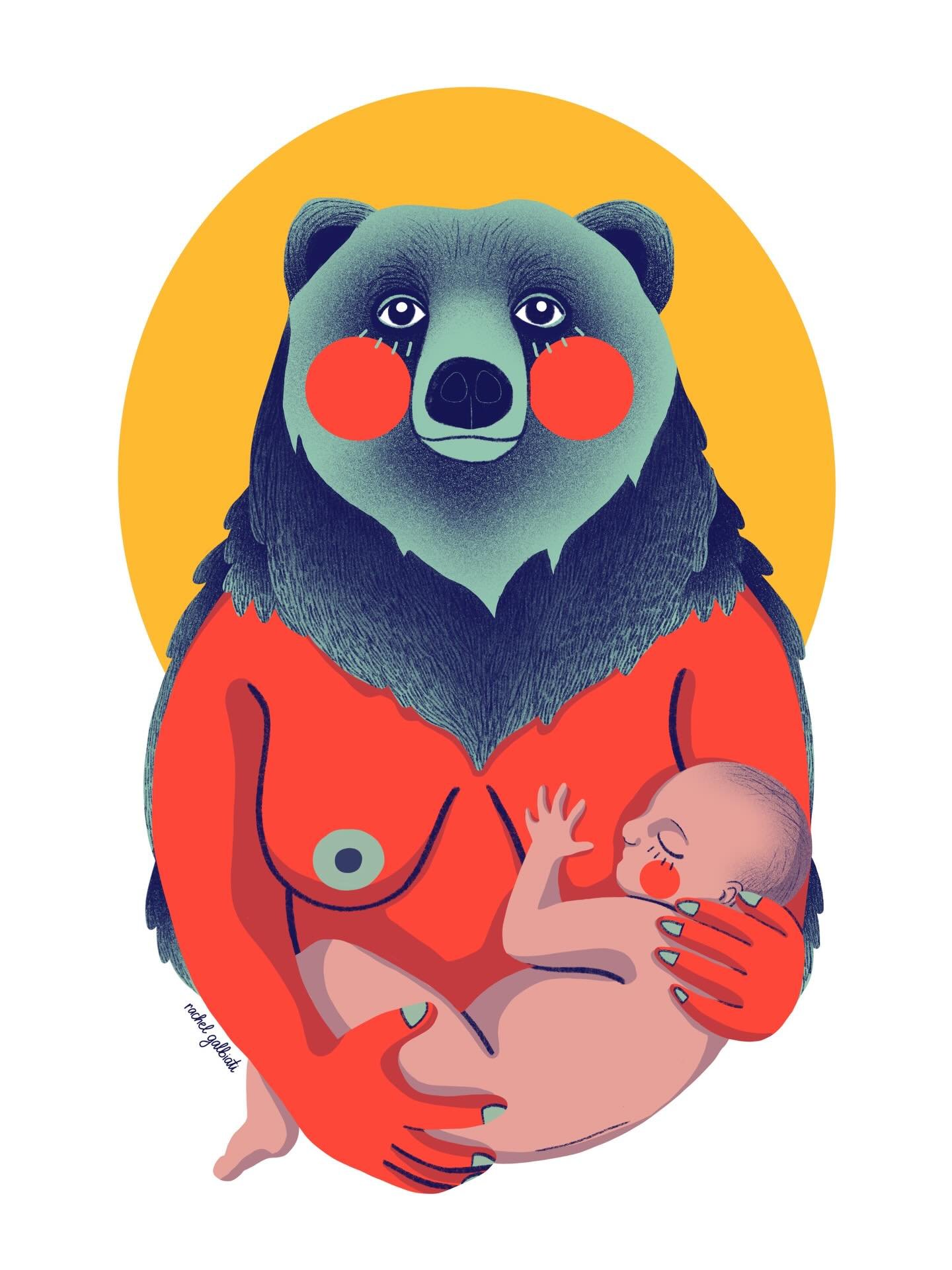 Mama B&auml;r war die erste Illustration, die ich nach der Geburt unseres Sohnes vor fast sechs Jahren kreiert habe. Die B&auml;rin schenkte mir als Krafttier und Begleiterin w&auml;hrend der Schwangerschaft, Geburt und im Wochenbett viel Kraft, Halt