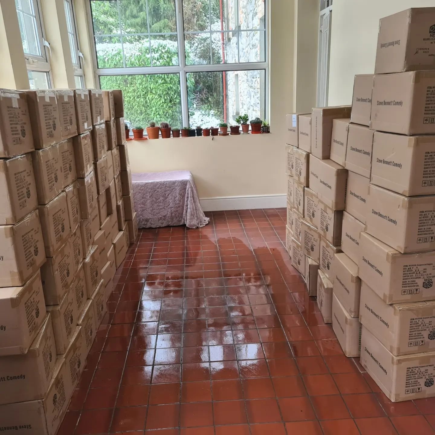 Can you count them?
84 boxes to 5.5 boxes. (1000 games to 87 games)
Thanks so much for buying Dungeons and Naggins.

I'm going to run out of stock in July or August. 
I've already ordered more games that will arrive in August/September.

So if you do