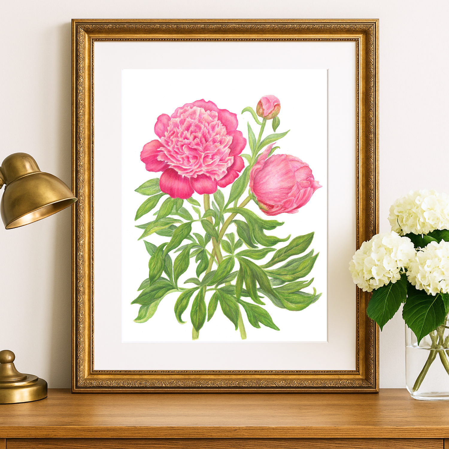 Peony with bud gold frame.png