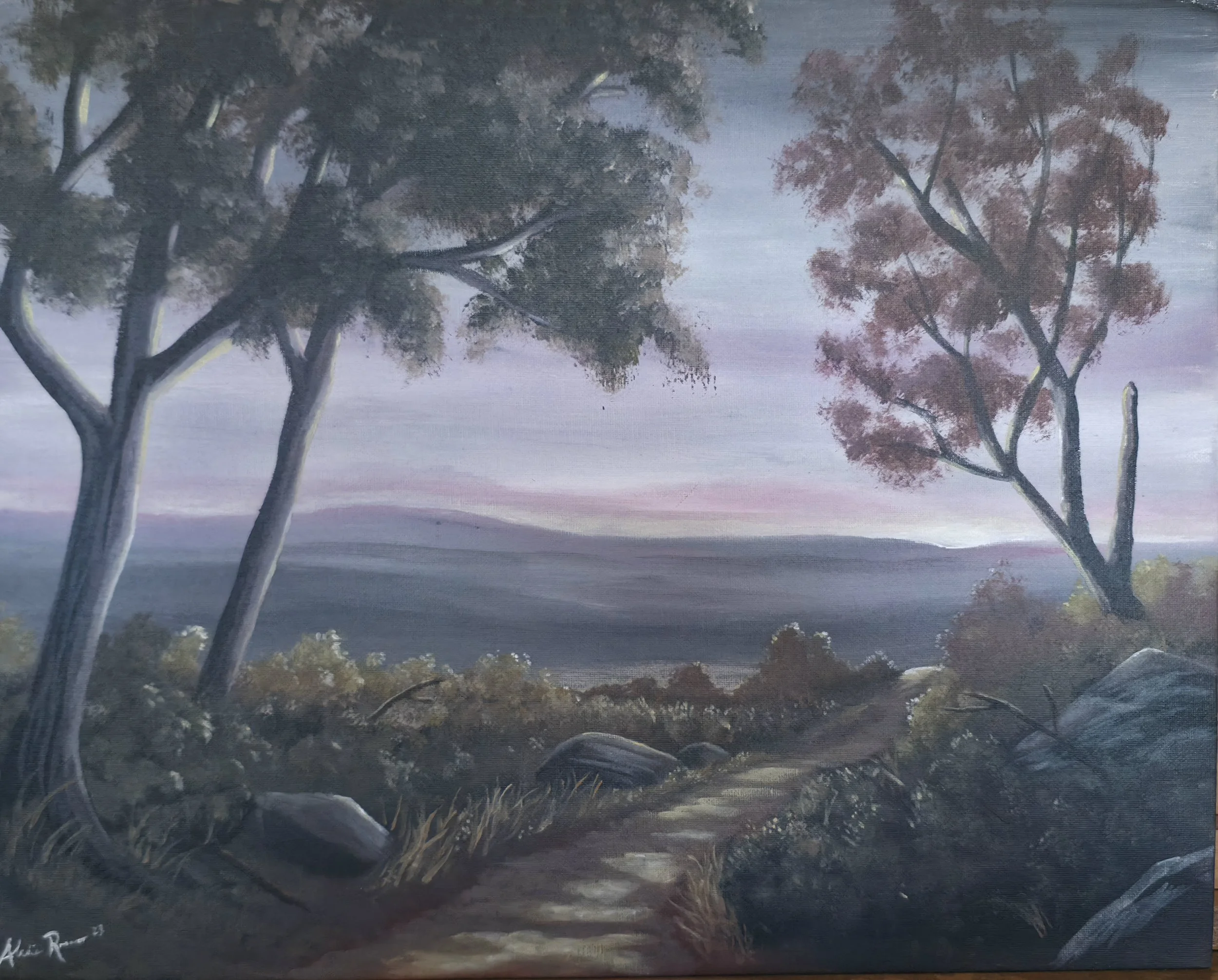 Forest landscape painting for Landscapes of the Imagination Paint & Sip at Rosasco’s Gallery