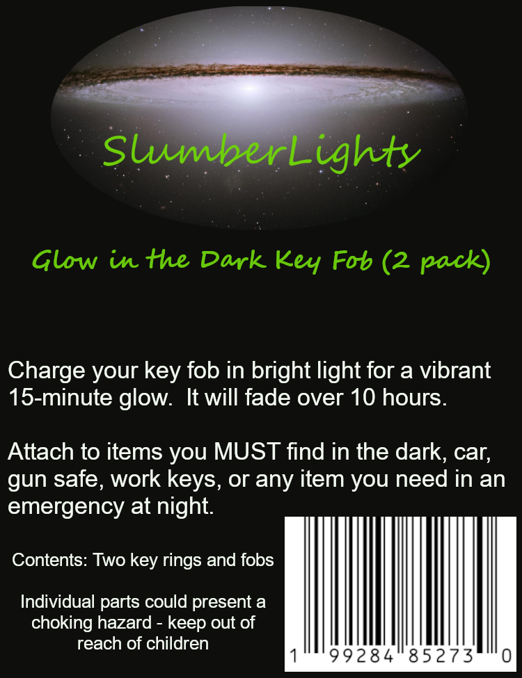 Two-pack of photoluminescent key fobs with cork core