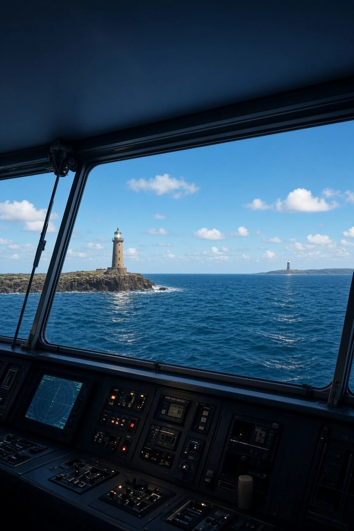 Two lighthouses visible in daytime from the sea