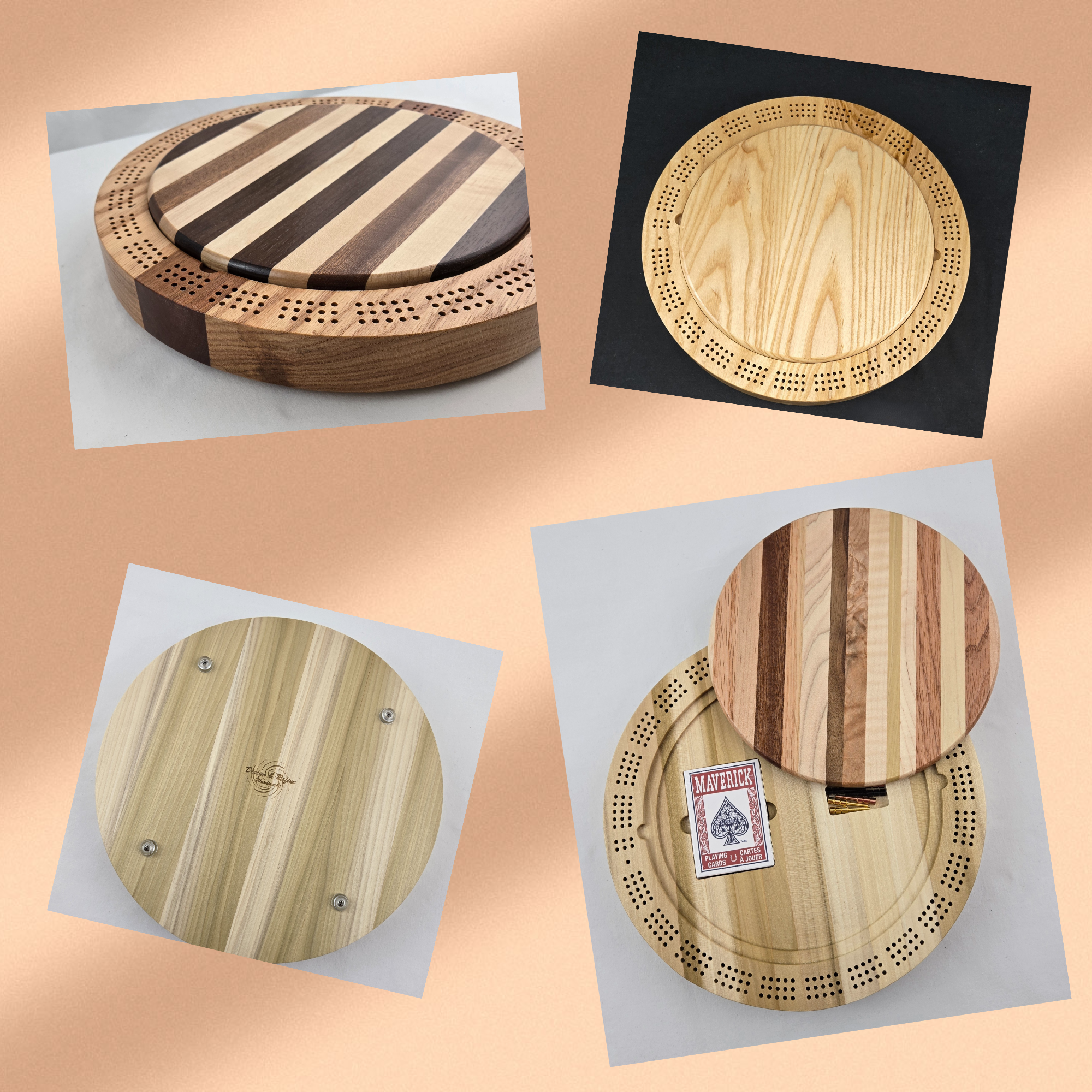 Three Track Round Wooden Cribbage Board