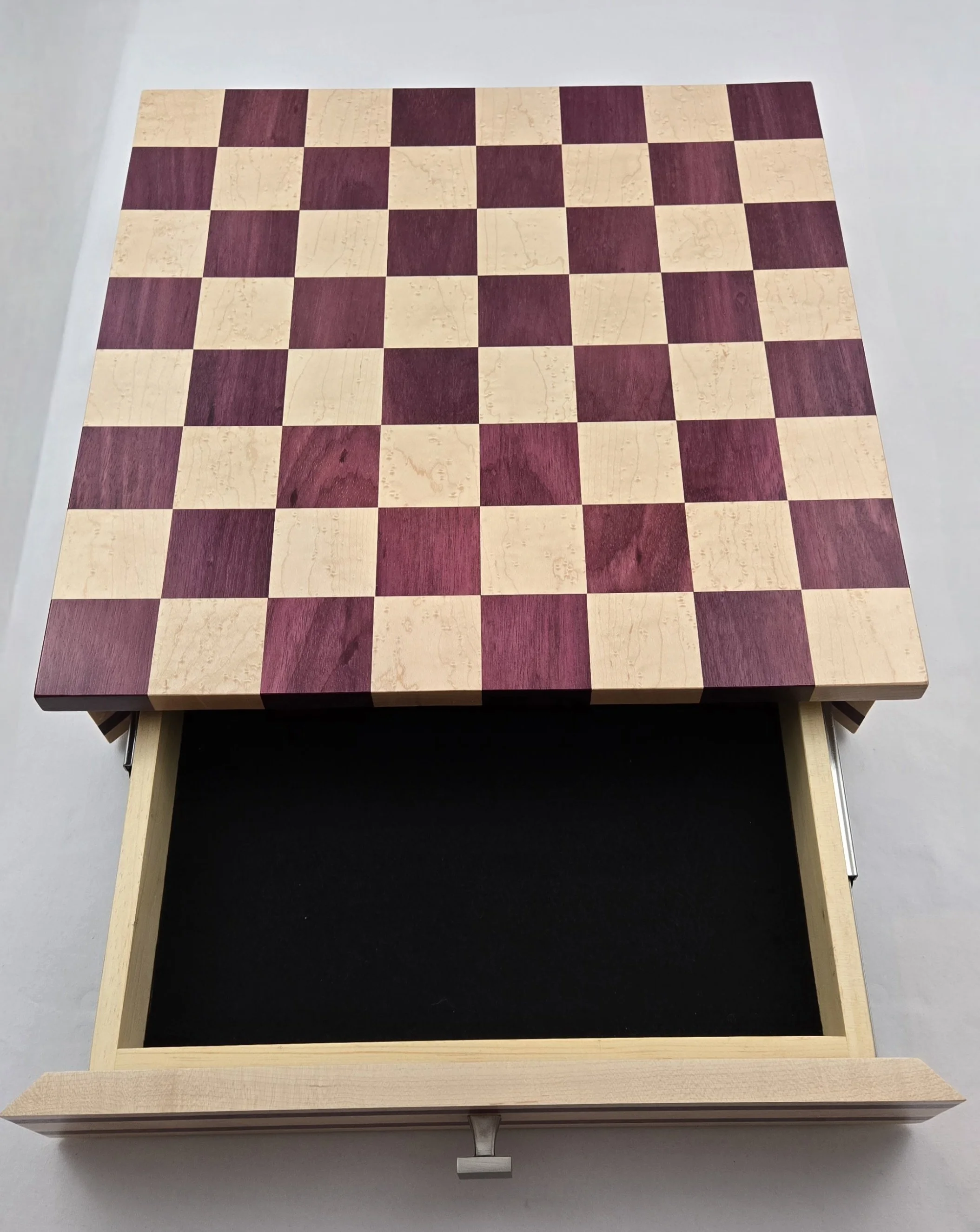 Chess Board with Storage Drawer (Purpleheart/Birdseye Maple)