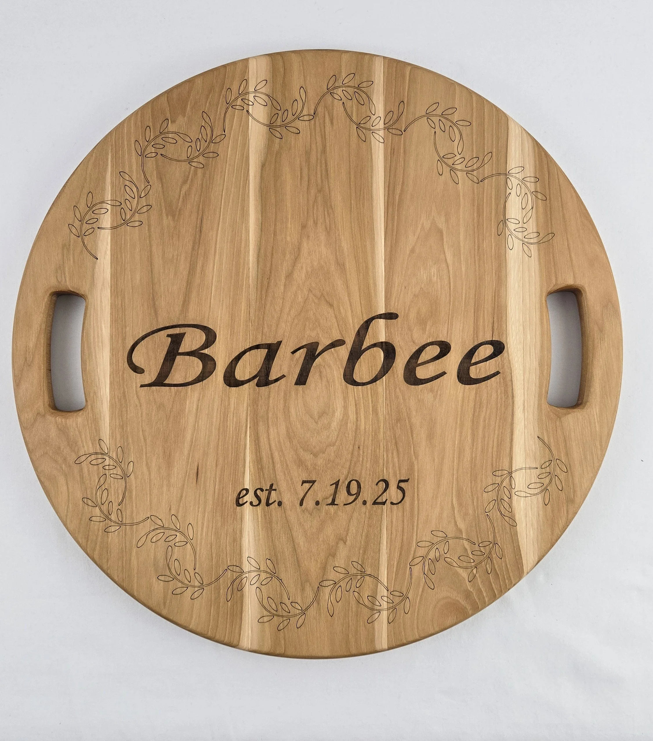 Custom etched tray for Mr/Mrs Barbee (front)