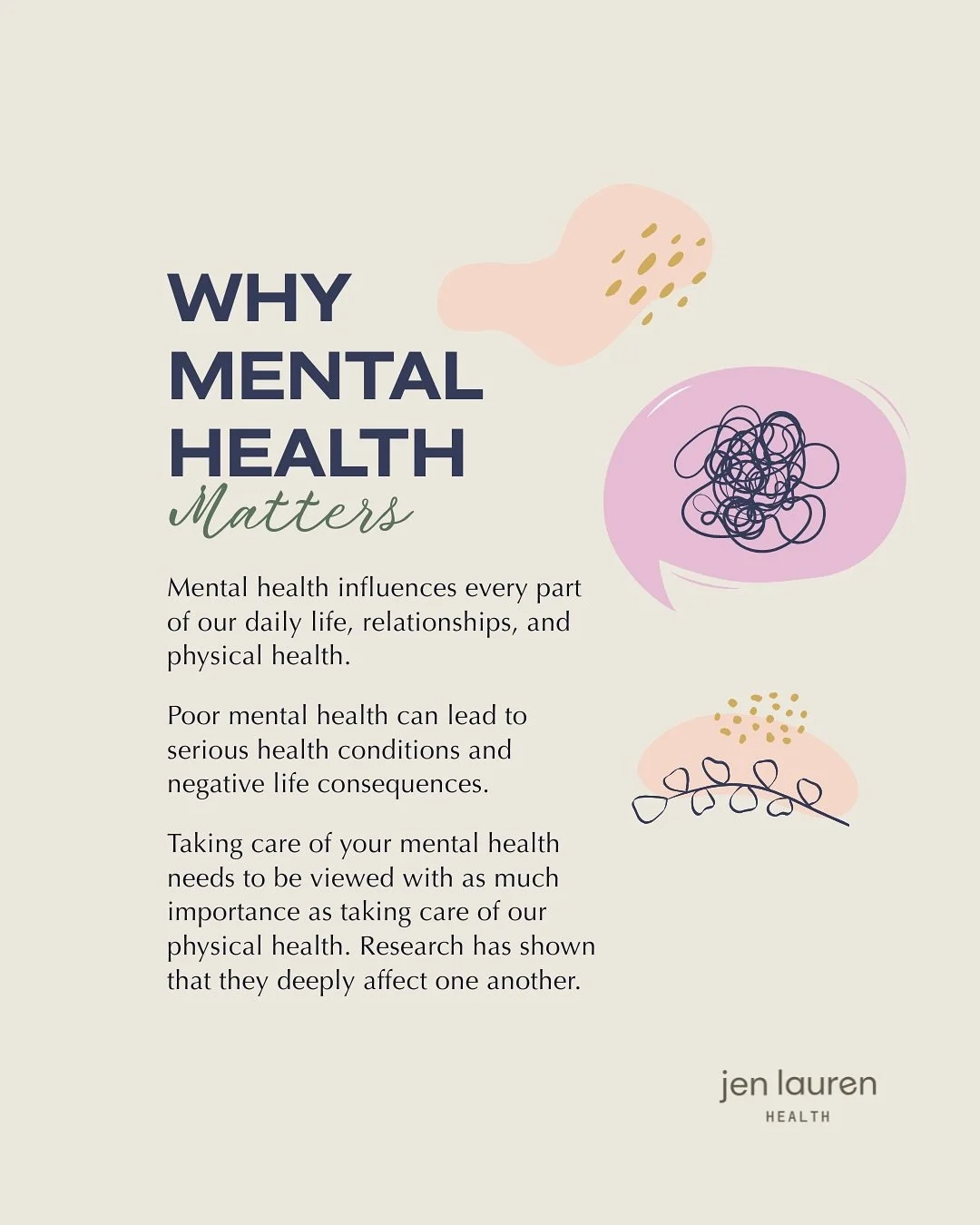 Why taking care of your mental health matters: 

🧠Mental health affects every aspect of our lives-from our physical health to our relationships to our jobs.
🧠Maintaining good mental health allows you to regulate emotions, effectively cope with stre