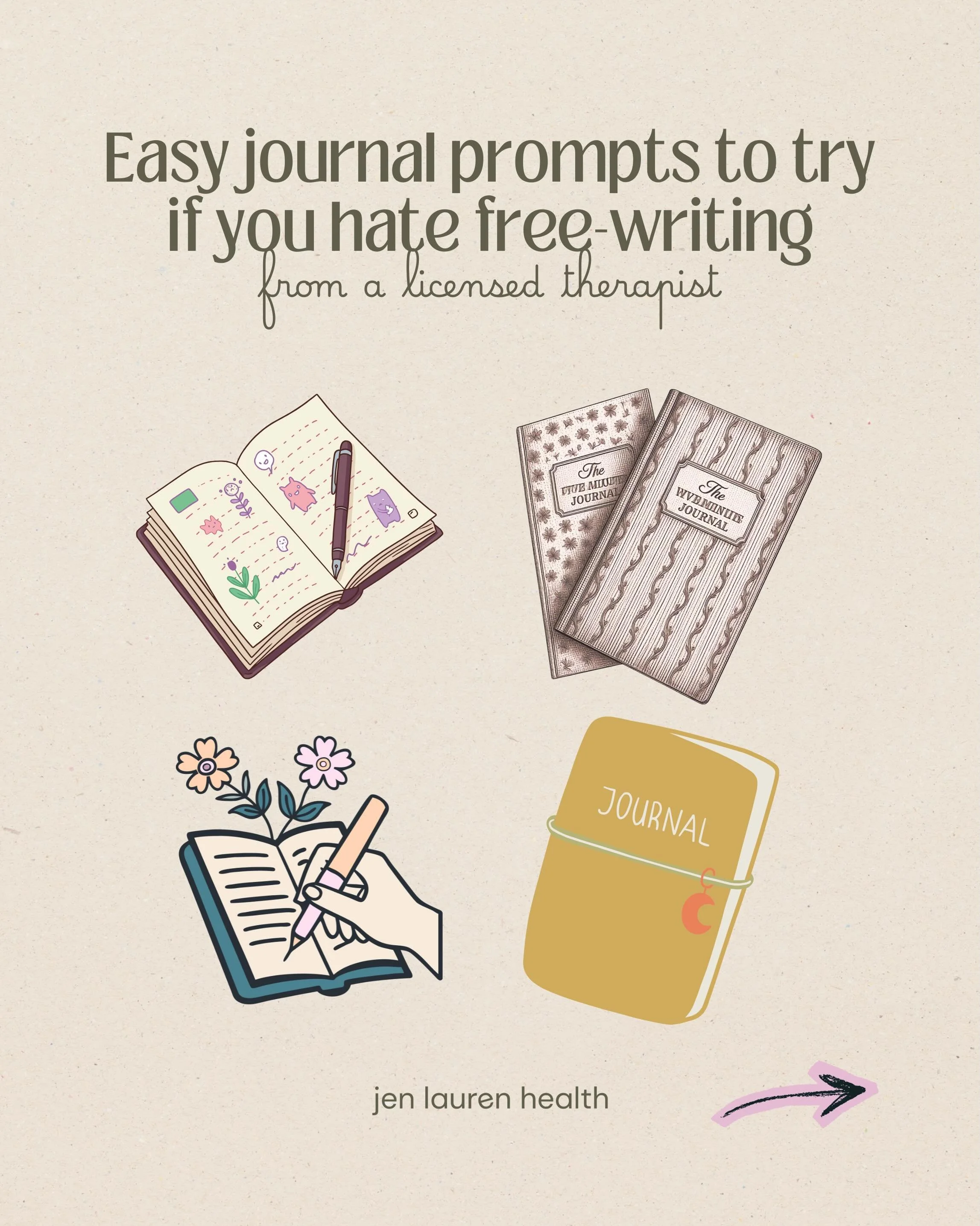 A little wellness Wednesday inspiration: if you are someone who feels stuck at the idea of freely journaling or just needs a few new prompts 📝

From your friendly therapist bestie 💌💁🏼&zwj;♀️

#journal #therapy #motivational #mentalhealth #selfcar