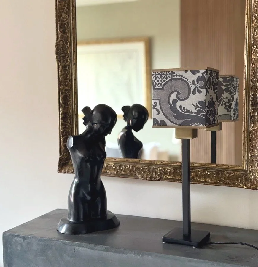 DOGIA Piccola lamp, antique Venetian silk shade edition of two with couture-inspired pattern
