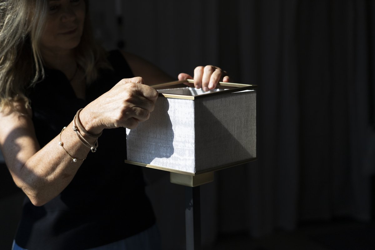 Gianna Alberi fitting the DOGIA interchangeable shade, Folding Shade System innovation
