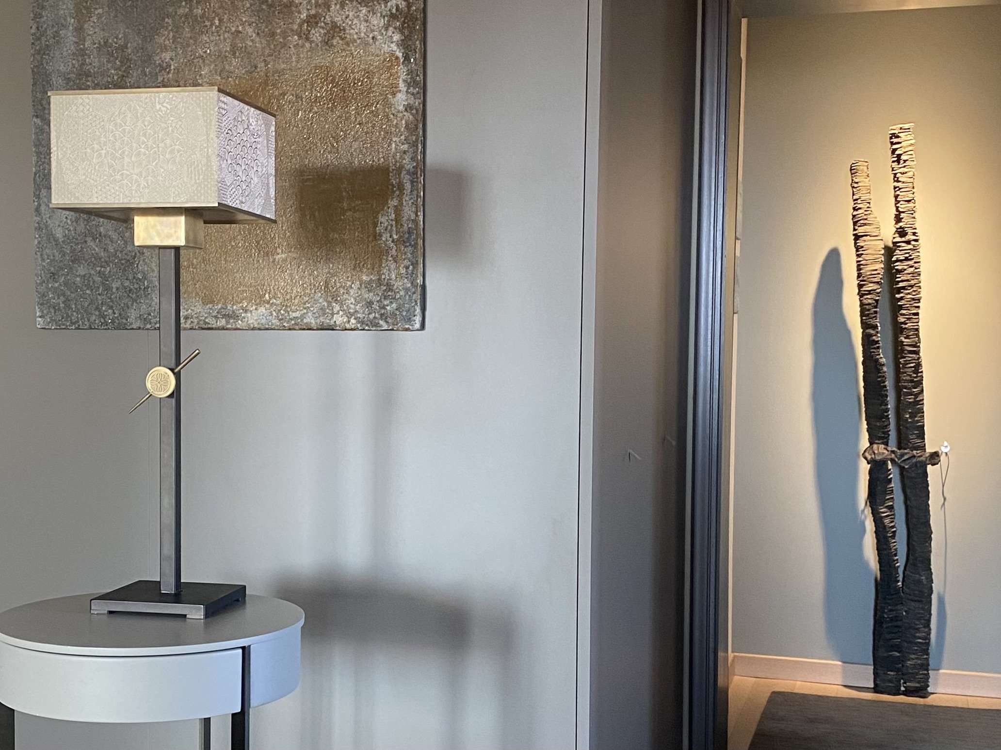 DOGIA Signature lamp with Rubelli textile shade, sculptural base in a contemporary interior
