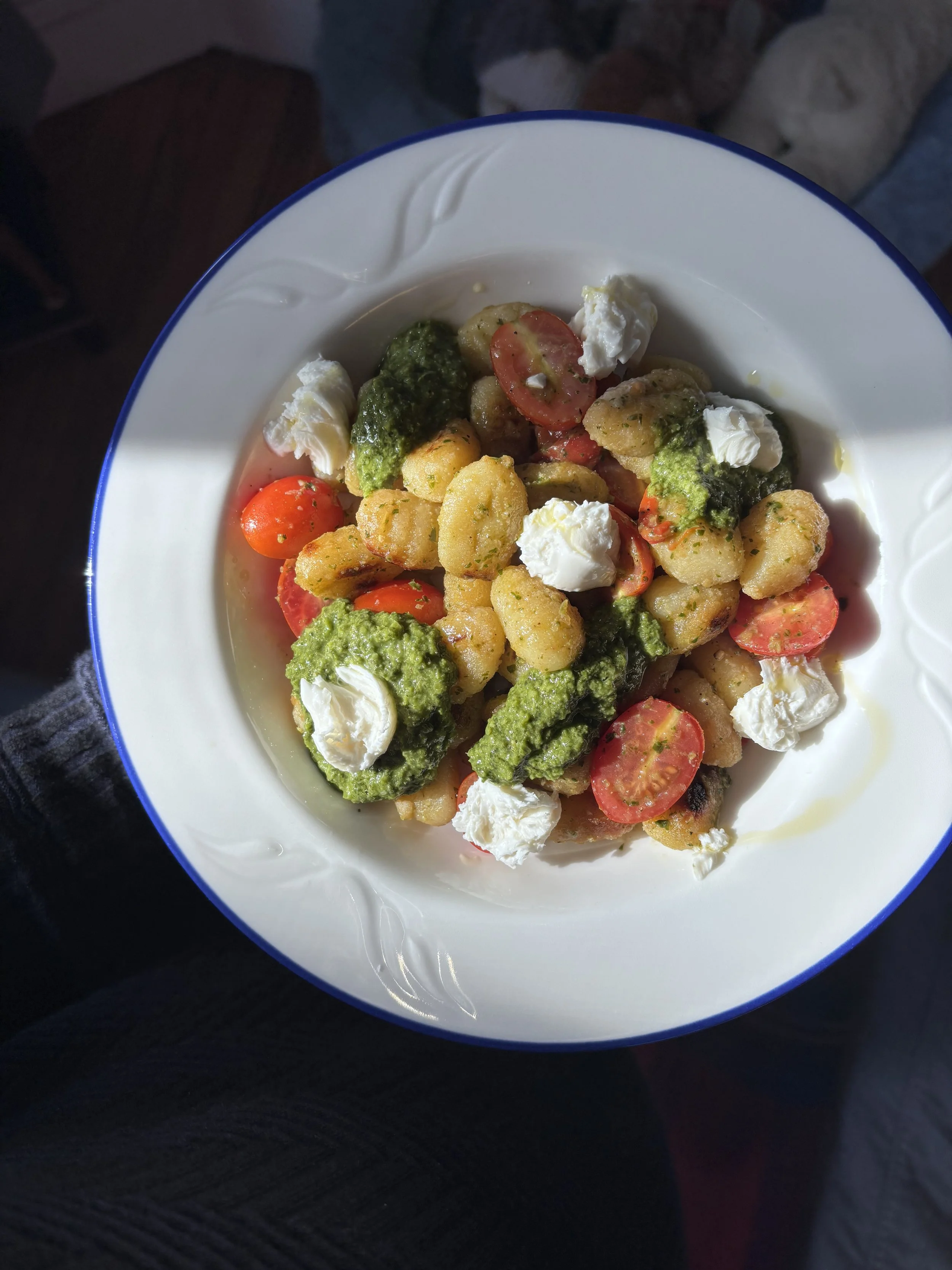 Gnocchi caprese prepared by Boston-based private chef for meal prep.