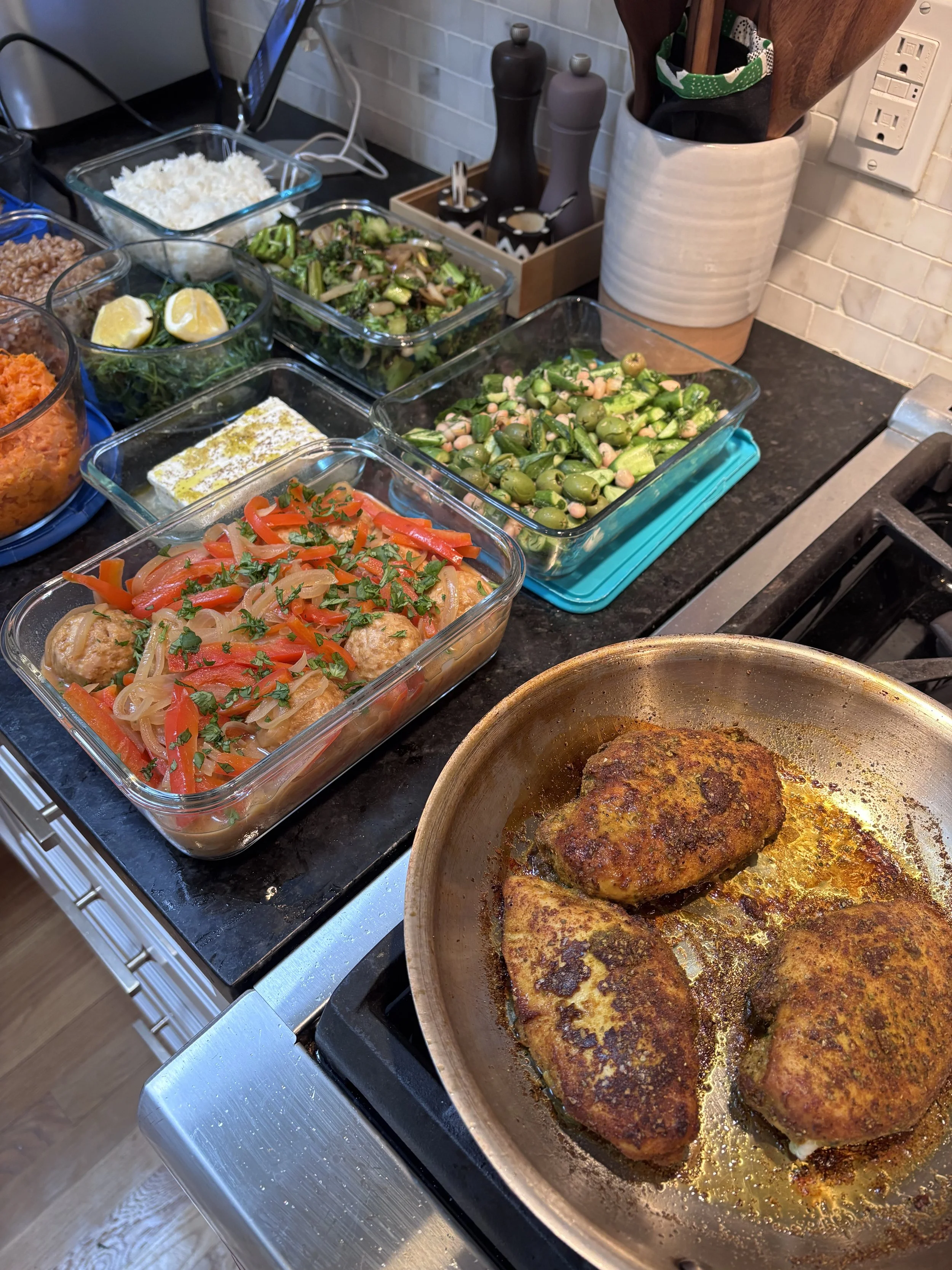 Weeknight dinners prepared by Boston-based private chef for meal prep.