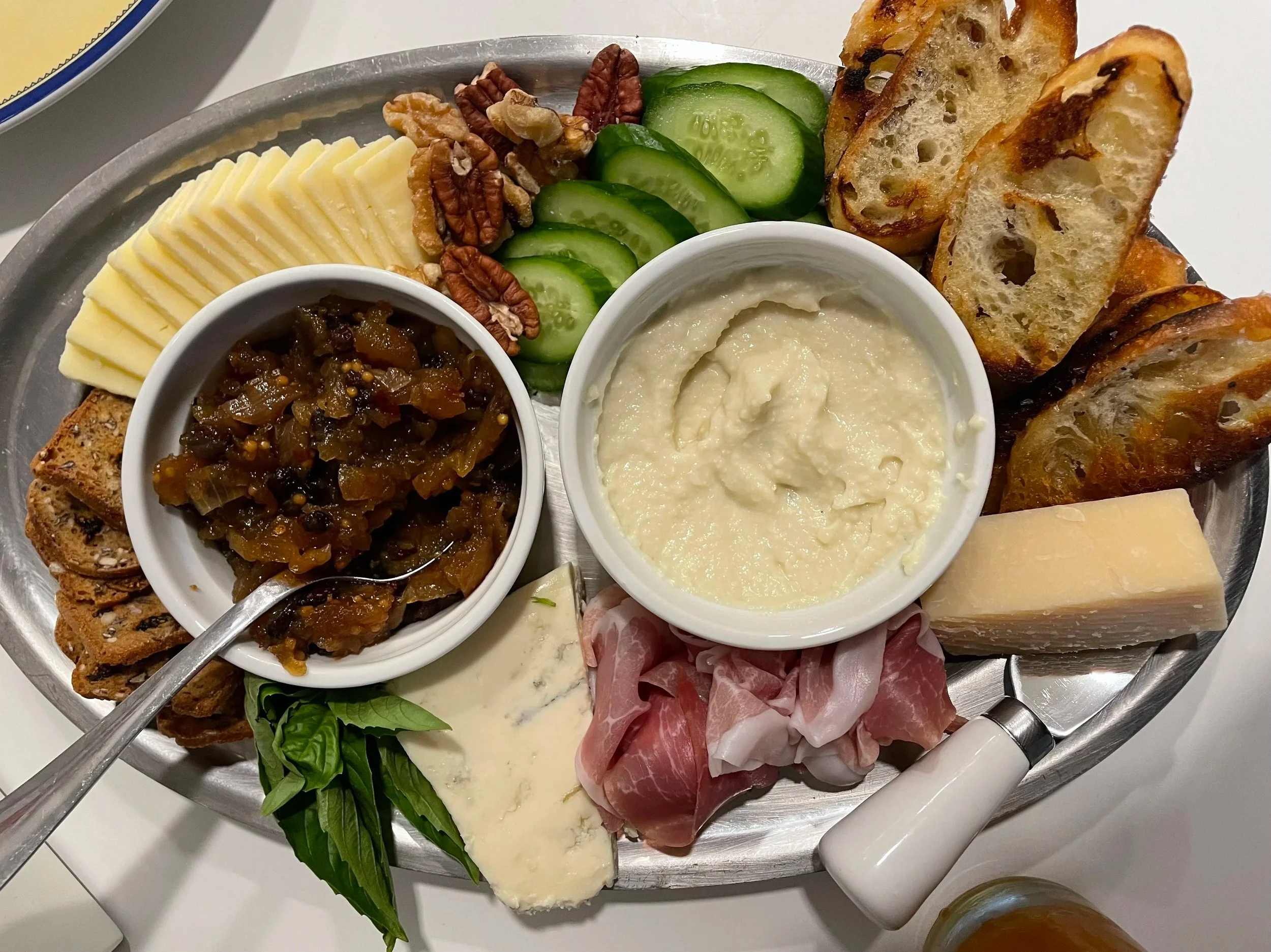 Cheese and charcuterie board prepared by Boston-based private chef for catering event.